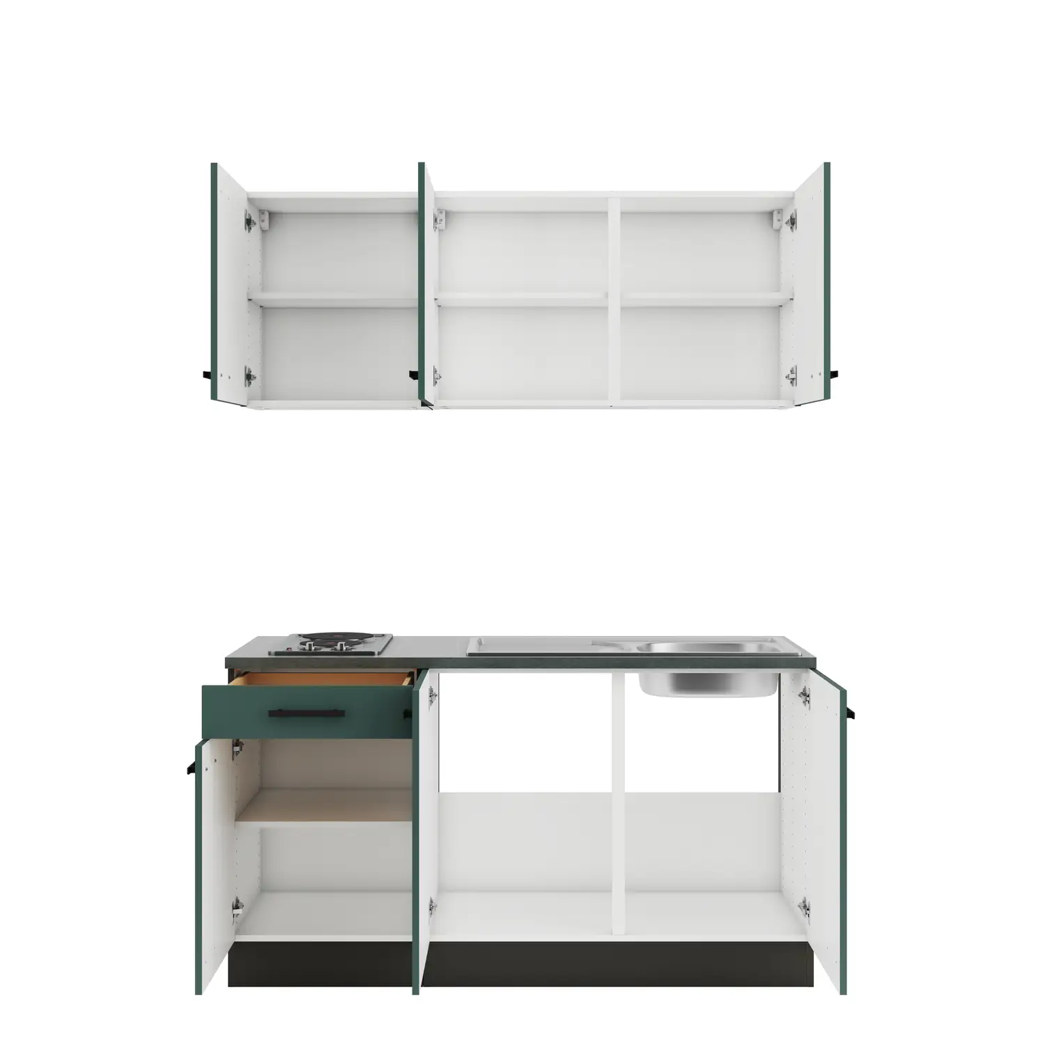 OPTIFIT Verona Küchenzeile mit Geräten 150 cm Steingrün
