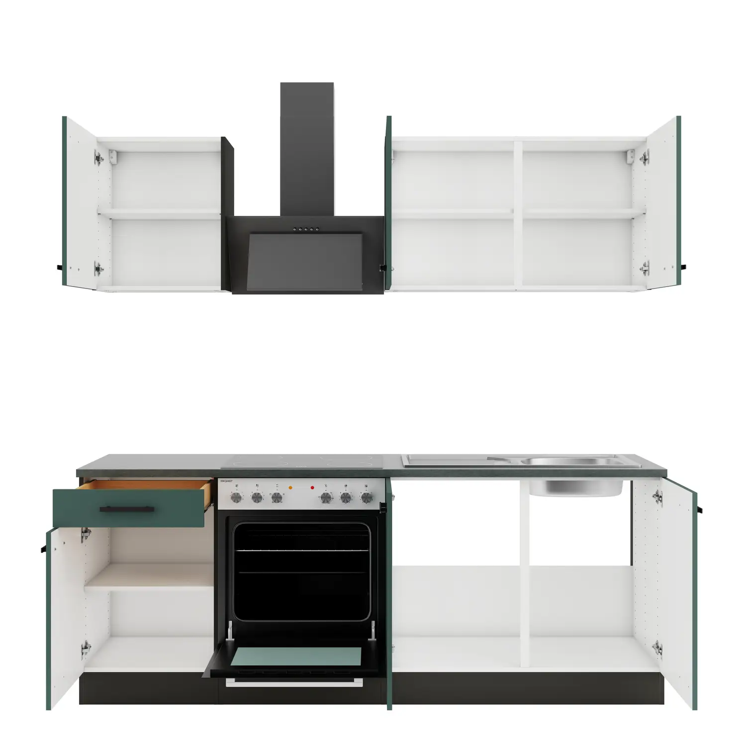 OPTIFIT Küchenzeile Verona mit Geräten 210 cm Steingrün