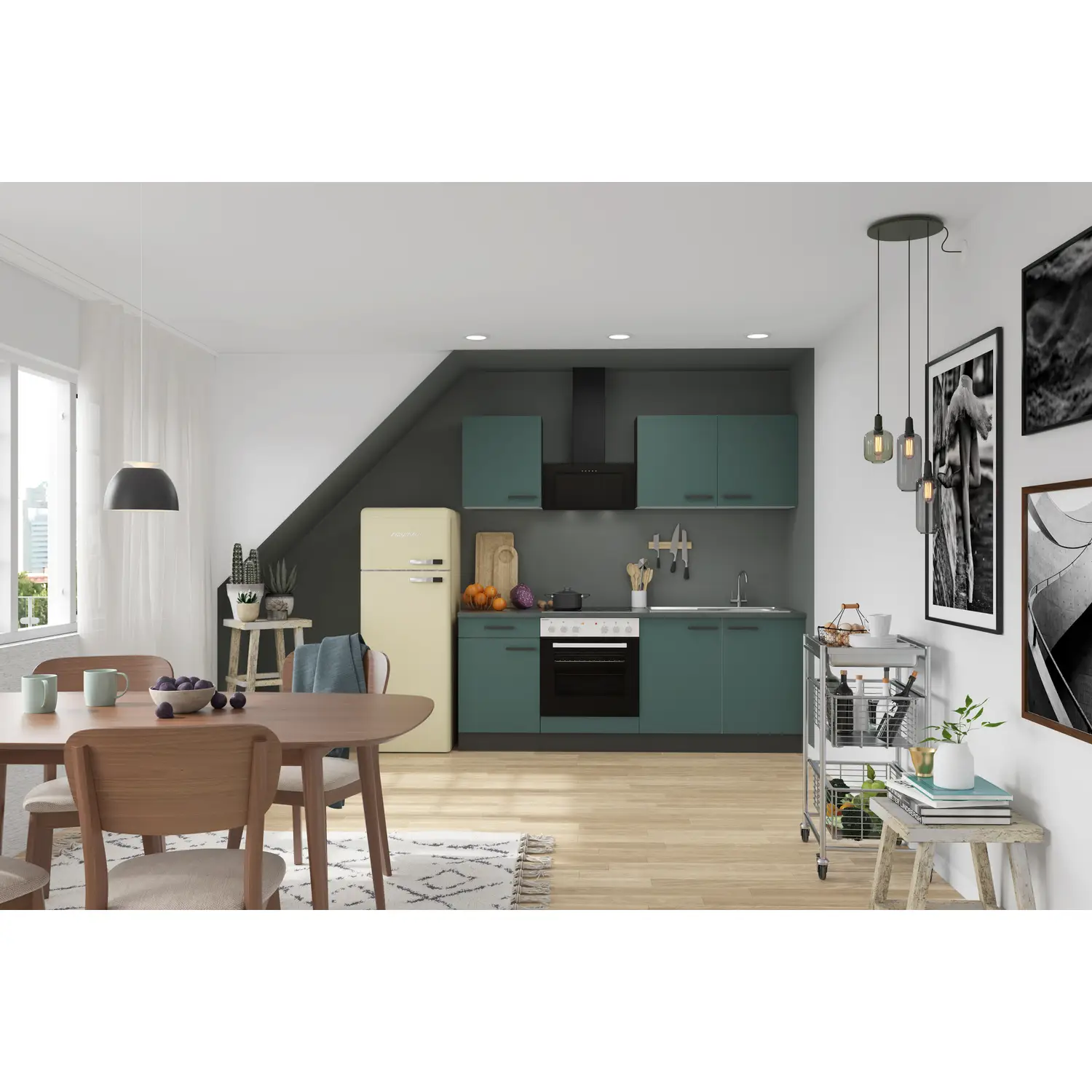 OPTIFIT Küchenzeile Verona mit Geräten 210 cm Steingrün
