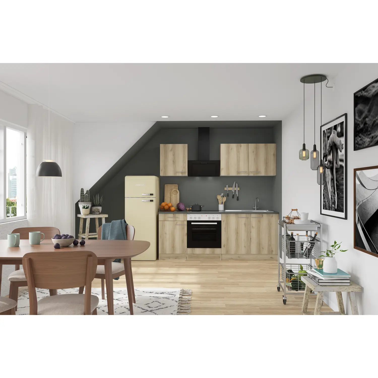 Küchenzeile OPTIFIT Livorno ohne Geräte 210 cm Wildeiche