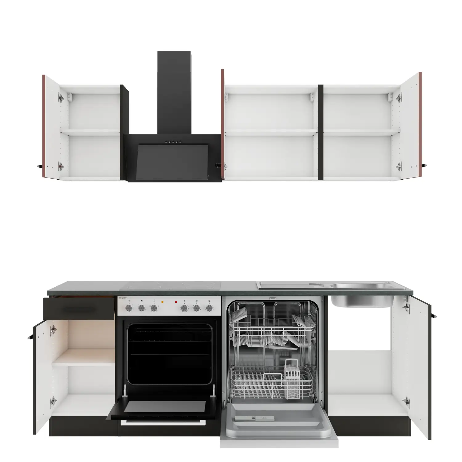 OPTIFIT Madrid / Nizza Küchenzeile ohne Geräte 210 cm Anthrazit & Rostrot