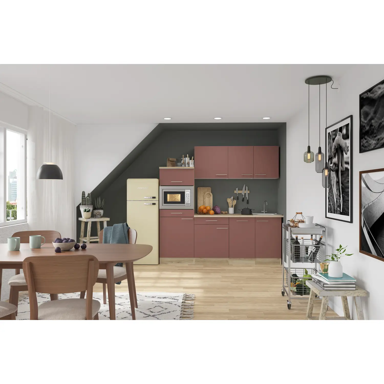 Küchenzeile OPTIFIT Bari ohne Geräte 210 cm Rostrot
