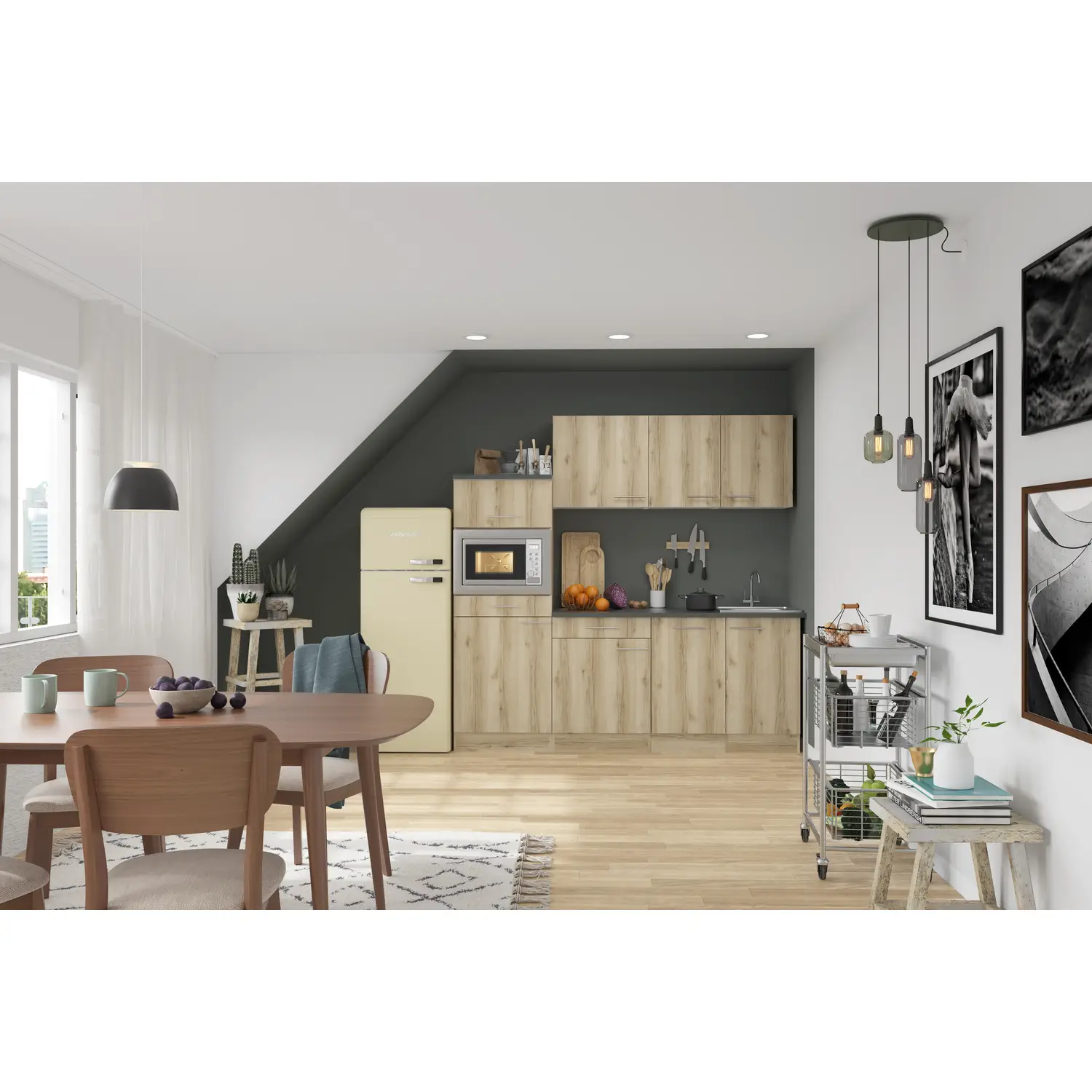 Küchenzeile ohne Geräte OPTIFIT Livorno 210 cm Wildeiche