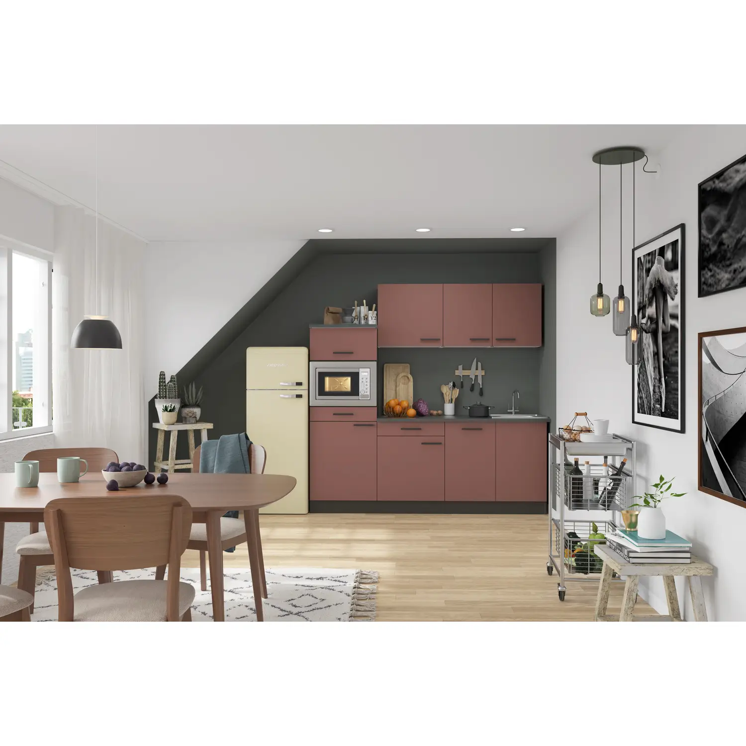 OPTIFIT Nizza Küchenzeile ohne Geräte 210 cm Rostrot