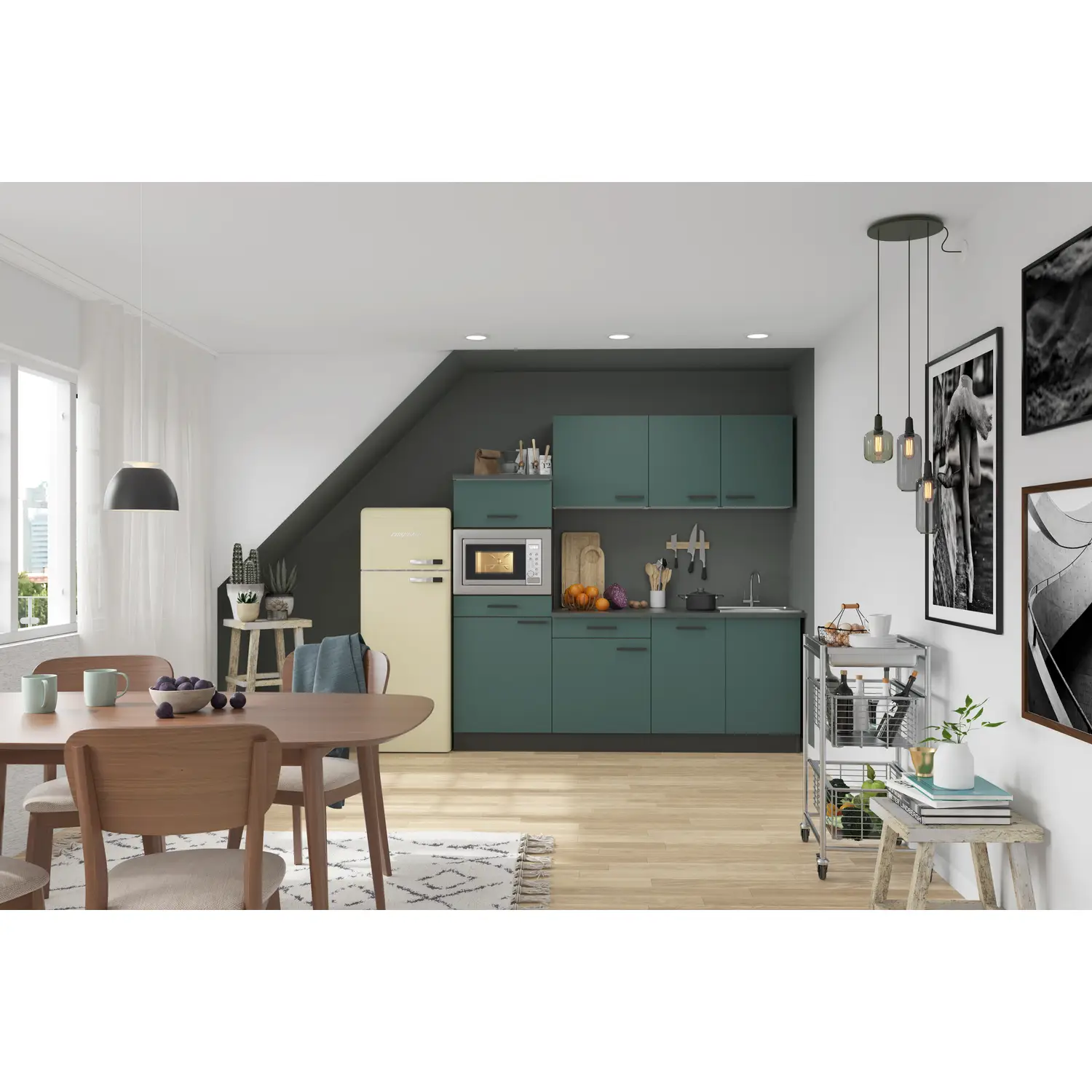 Küchenzeile OPTIFIT Verona ohne Geräte 210 cm Steingrün