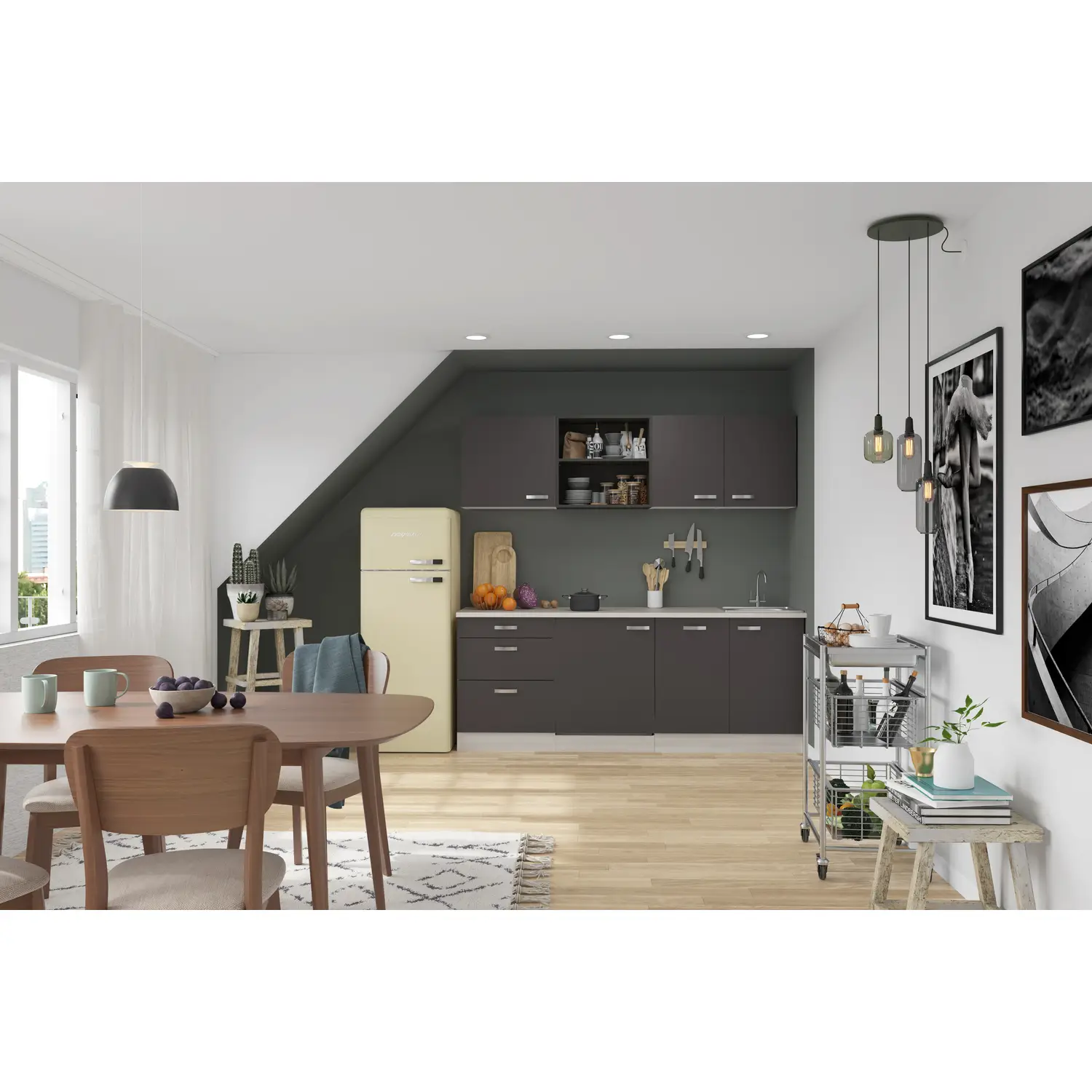 Küchenzeile ohne E-Geräte 210 cm Anthrazit