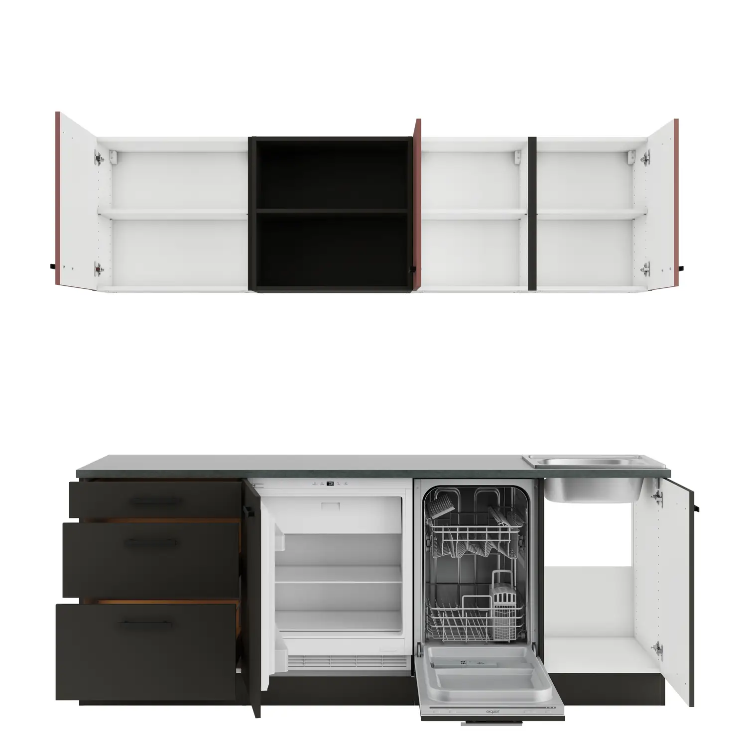 Küchenzeile OPTIFIT Madrid / Nizza ohne Geräte 210 cm Anthrazit & Rostrot
