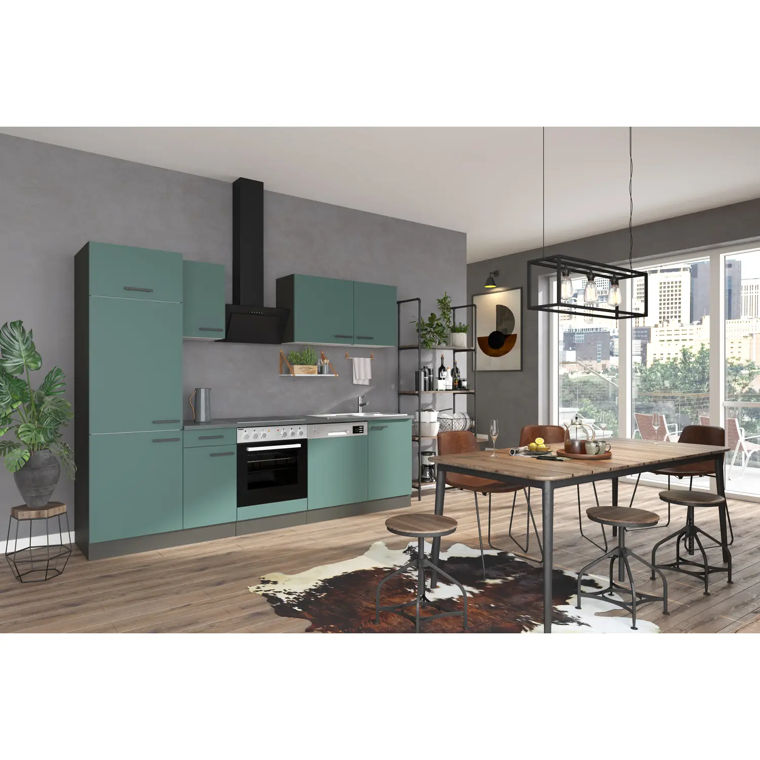 Küchenzeile ohne Geräte OPTIFIT Verona 270 cm Steingrün