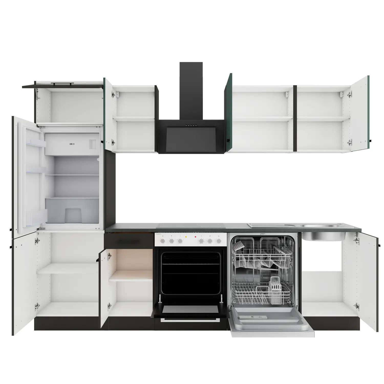 OPTIFIT Madrid / Verona Küchenzeile ohne Geräte 270 cm Anthrazit & Steingrün