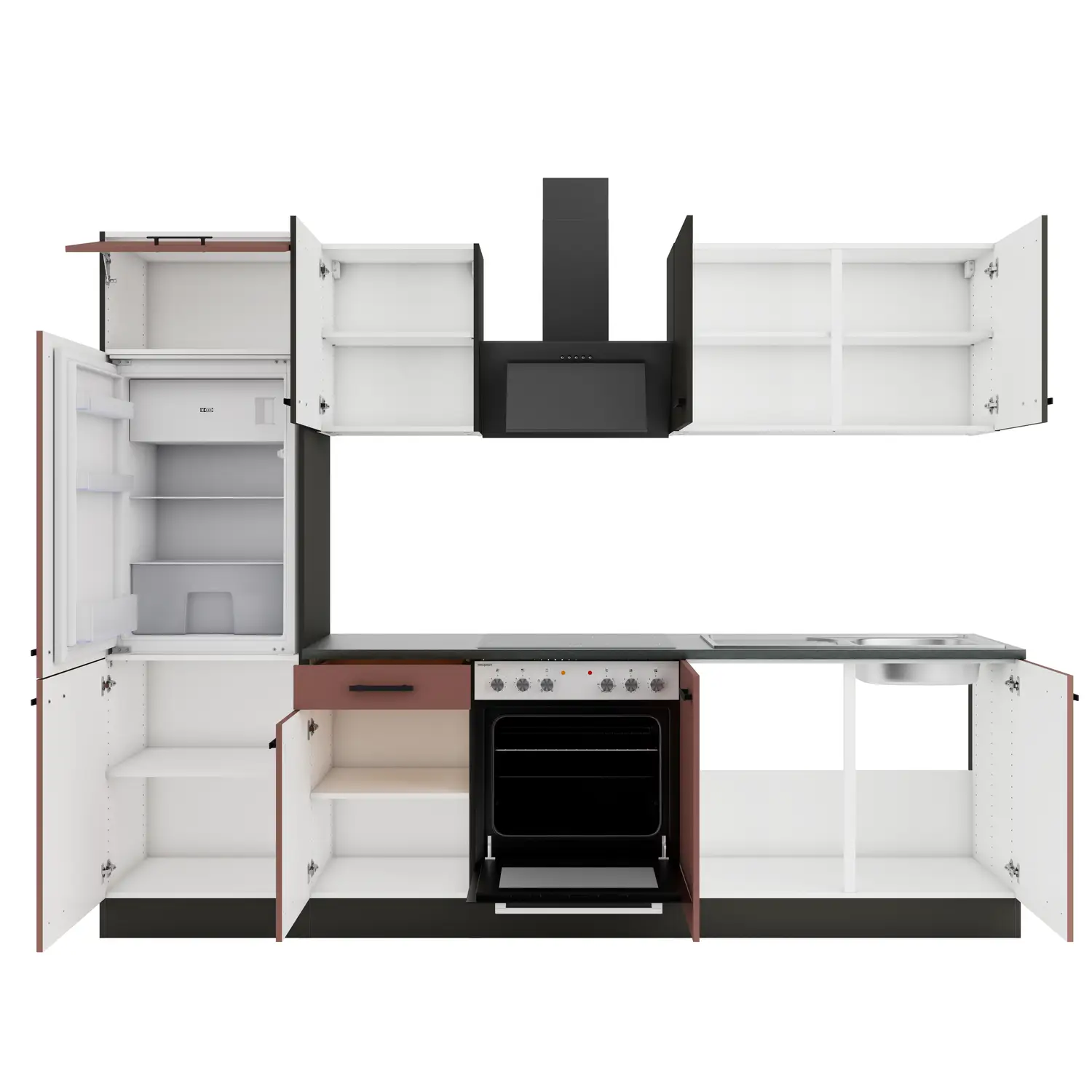 Küchenzeile ohne E-Geräte 270 cm Rostrot & Anthrazit