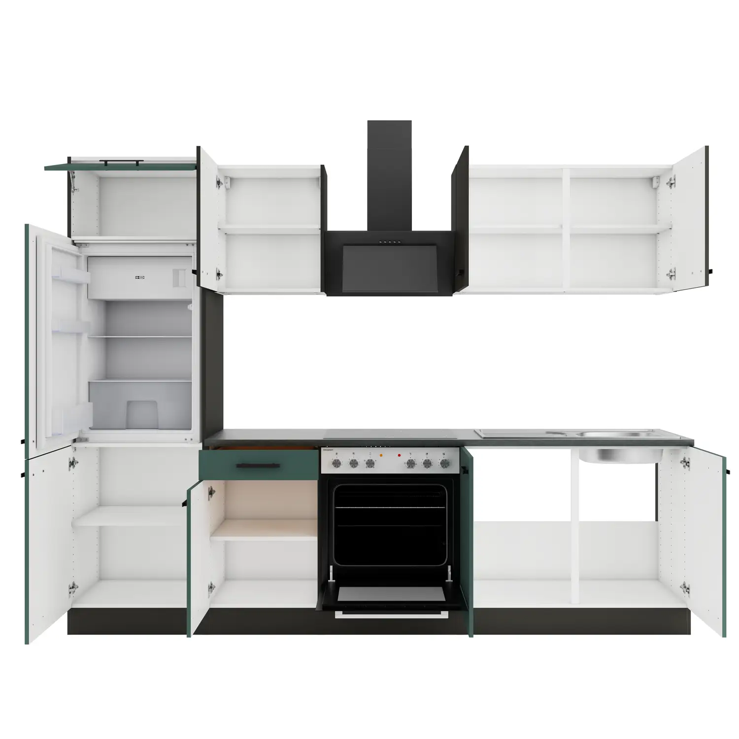 Küchenzeile OPTIFIT Verona / Madrid ohne Geräte 270 cm Steingrün & Anthrazit
