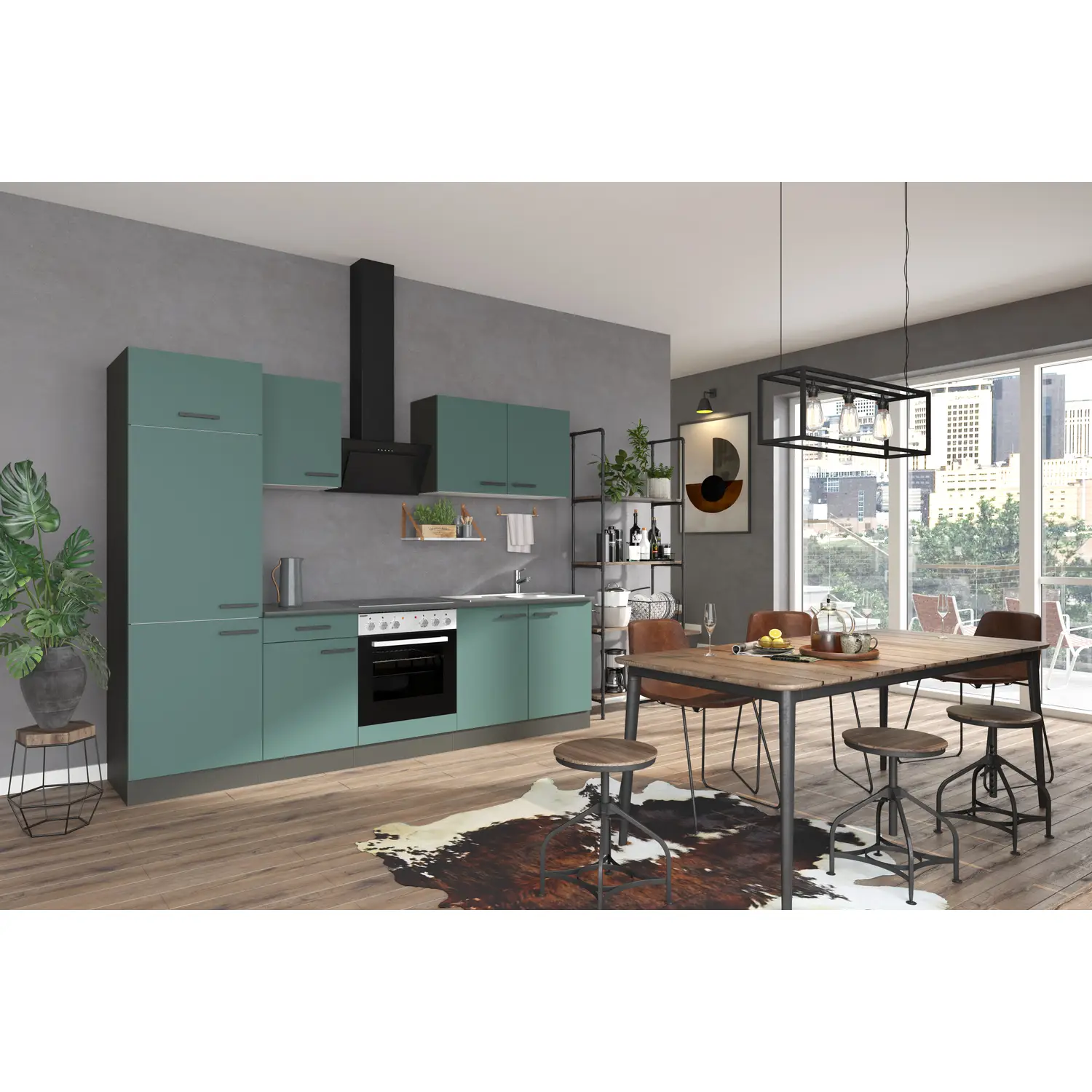 OPTIFIT Verona Küchenzeile ohne Geräte 270 cm Steingrün