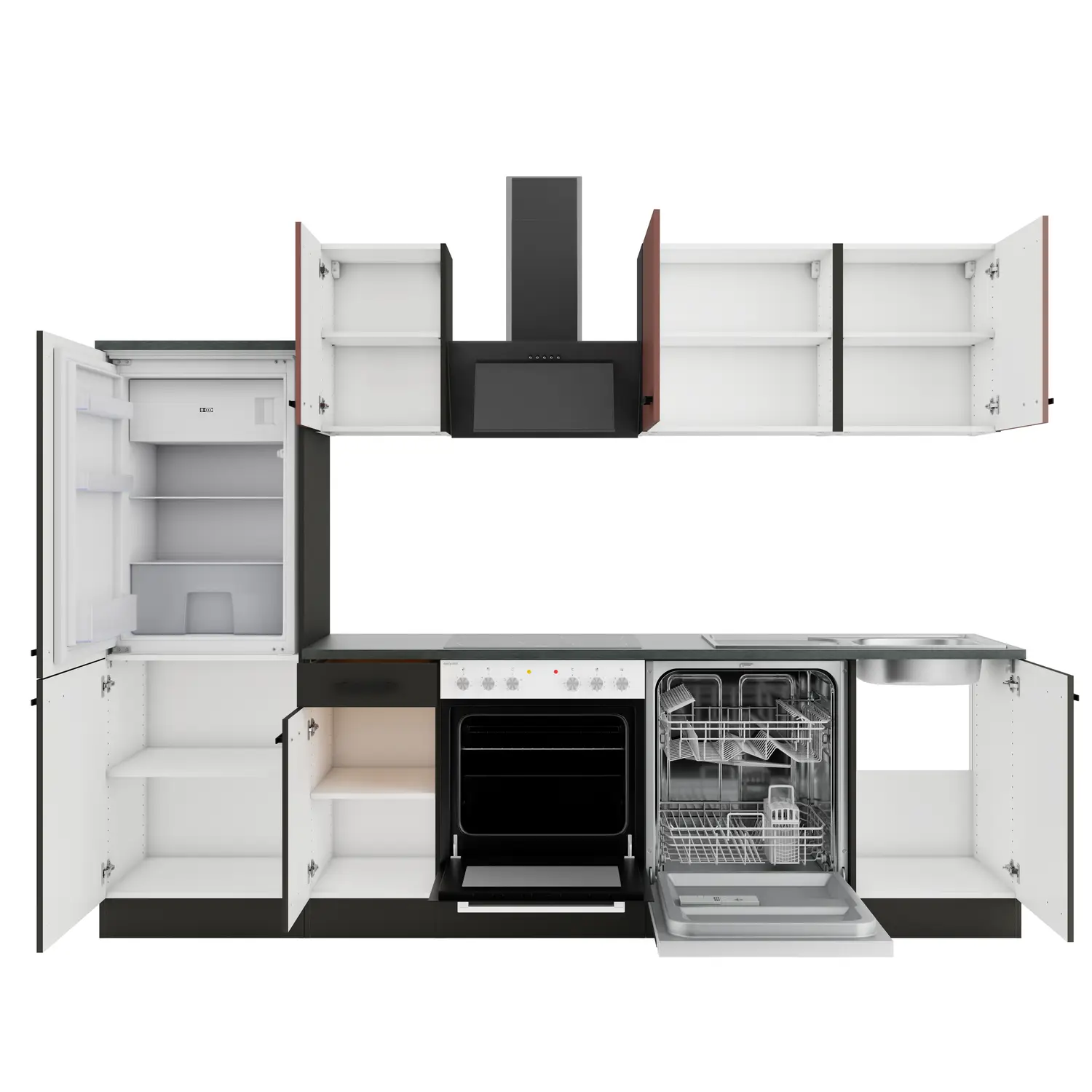 OPTIFIT Madrid / Nizza Küchenzeile ohne Geräte 270 cm Anthrazit & Rostrot