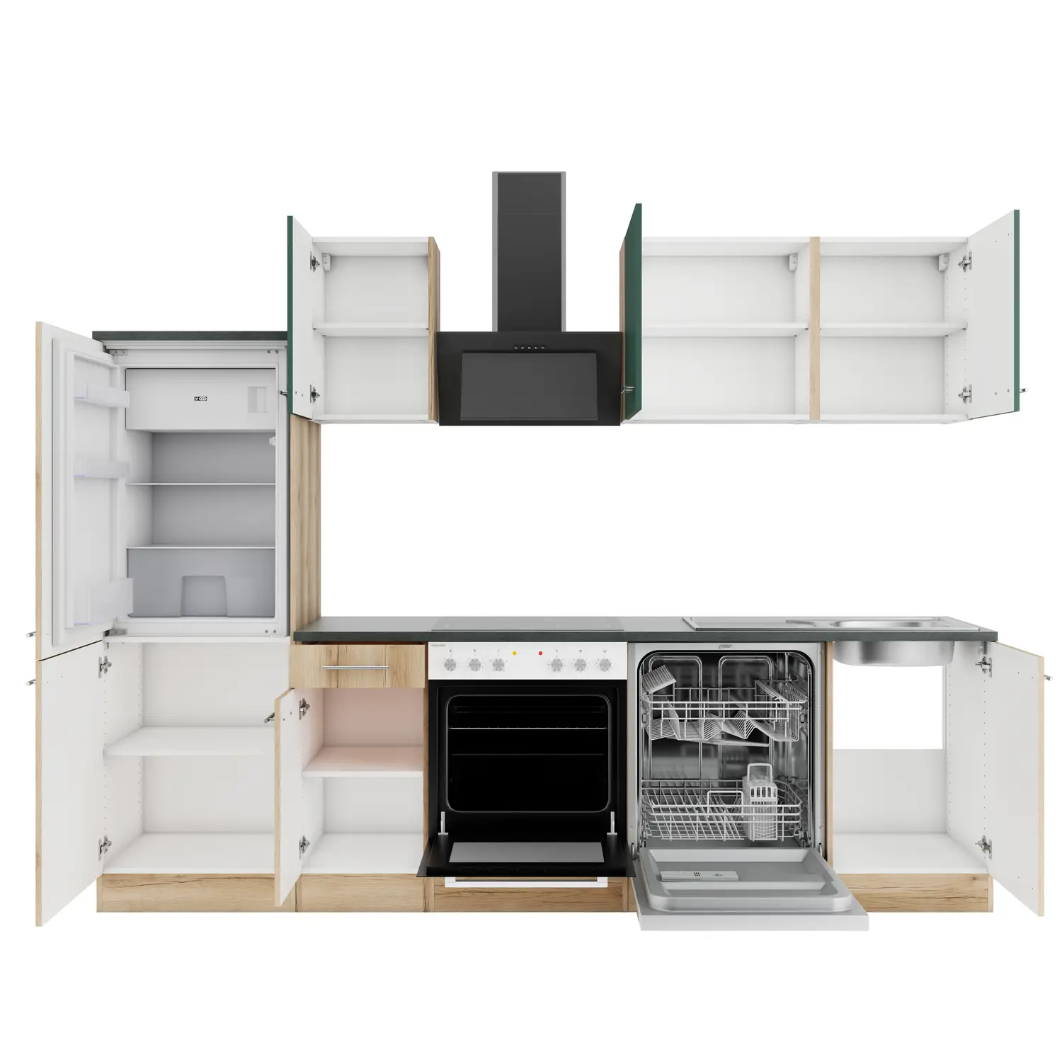 OPTIFIT Livorno / Savona Küchenzeile ohne Geräte 270 cm Wildeiche & Steingrün