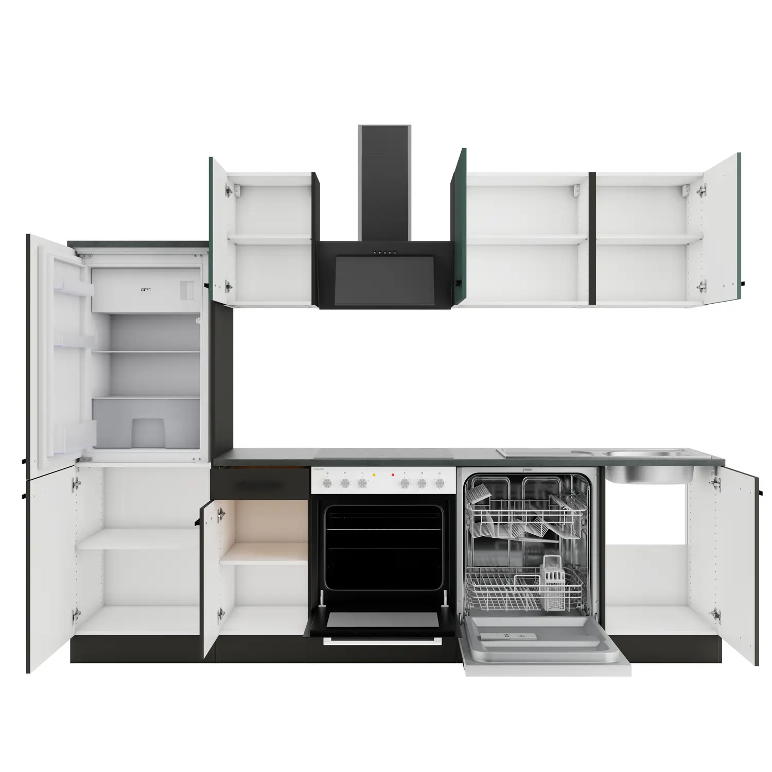 Küchenzeile OPTIFIT Madrid / Verona ohne Geräte 270 cm Anthrazit & Steingrün