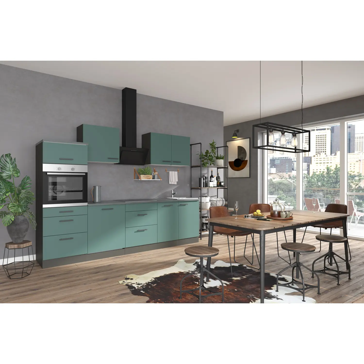 Küchenzeile OPTIFIT Verona ohne Geräte 270 cm Steingrün