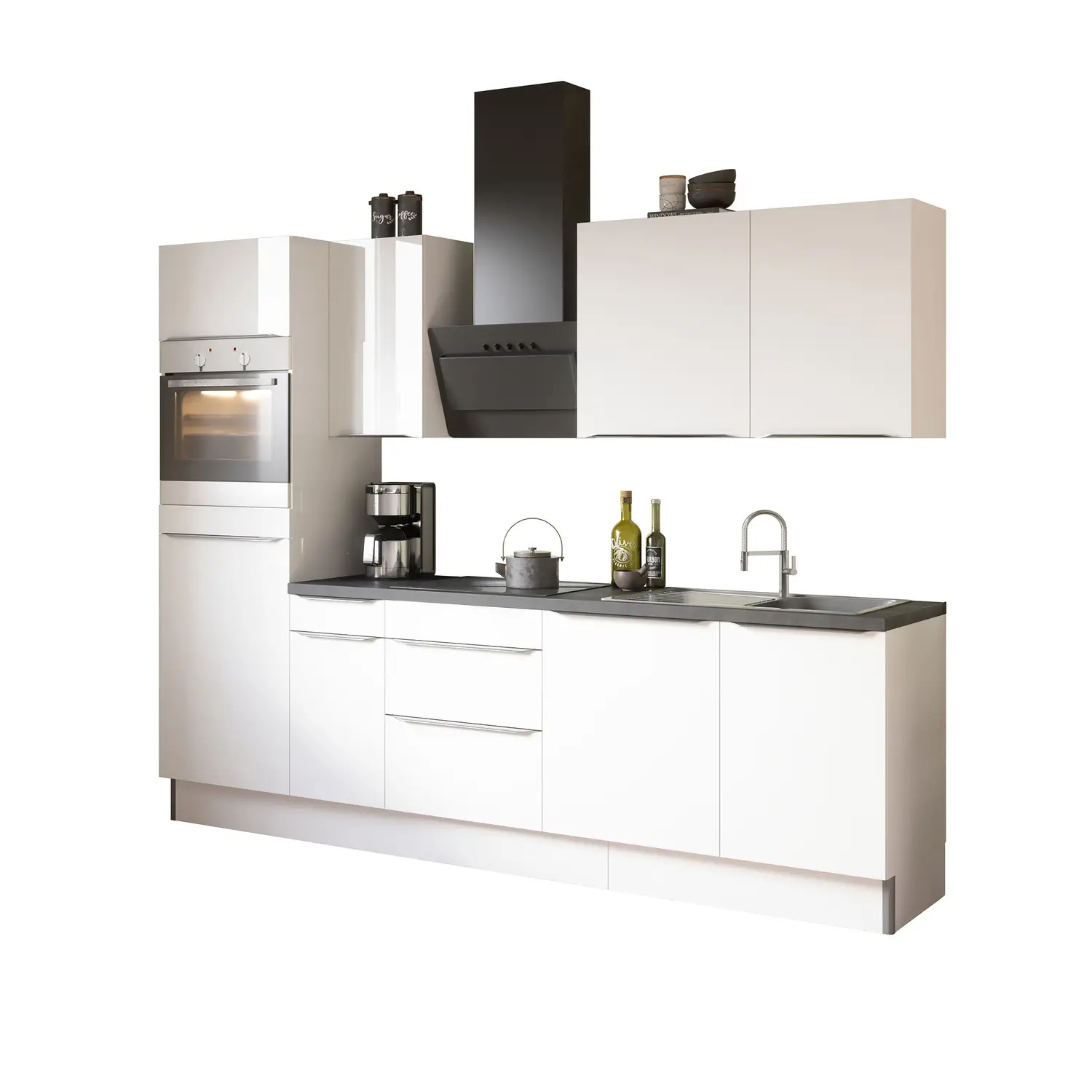 Küchenzeile Arvid mit Geräten Weiß Glanz 270 cm