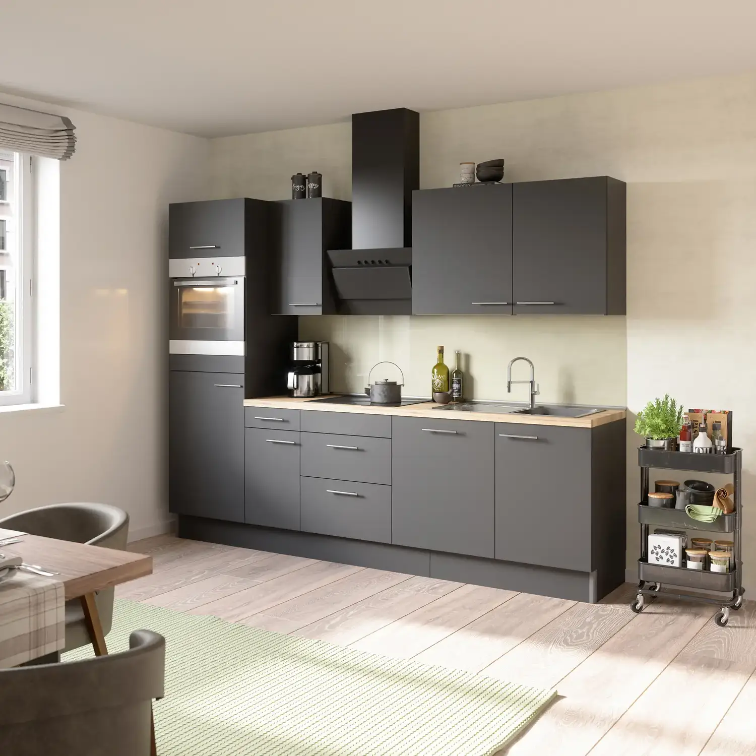 OPTIFIT Ingvar Küchenzeile mit Geräten 270 cm Anthrazit
