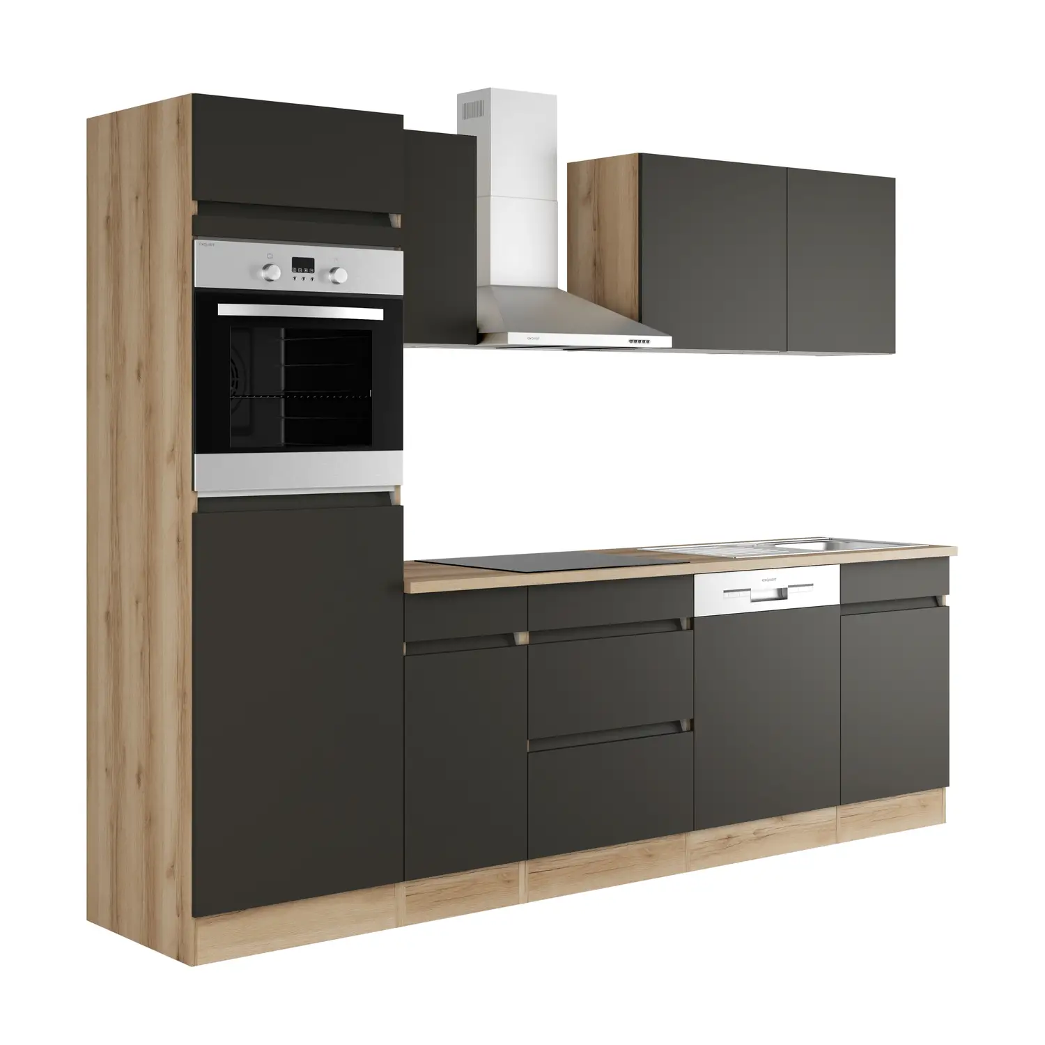 Küchenzeile mit Geräten OPTIFIT Noah 270 cm Anthrazit