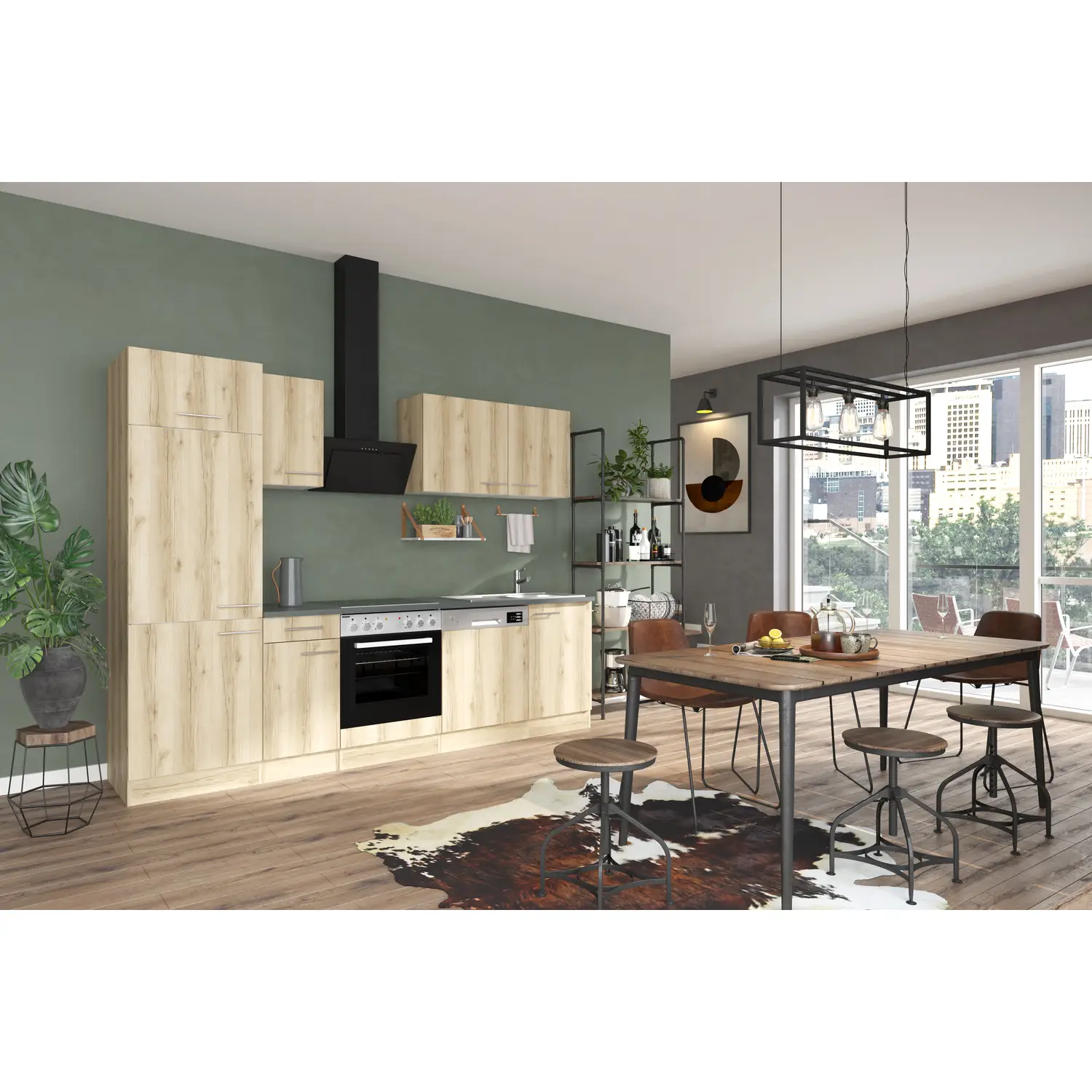 Küchenzeile mit Geräten OPTIFIT Livorno 270 cm Wildeiche
