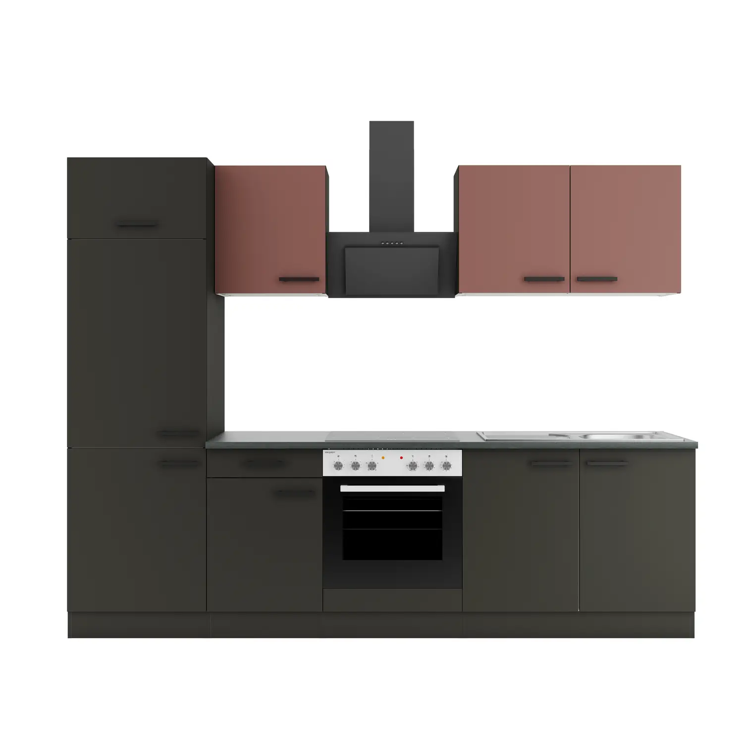 Küchenzeile mit E-Geräten 270 cm Anthrazit & Rostrot