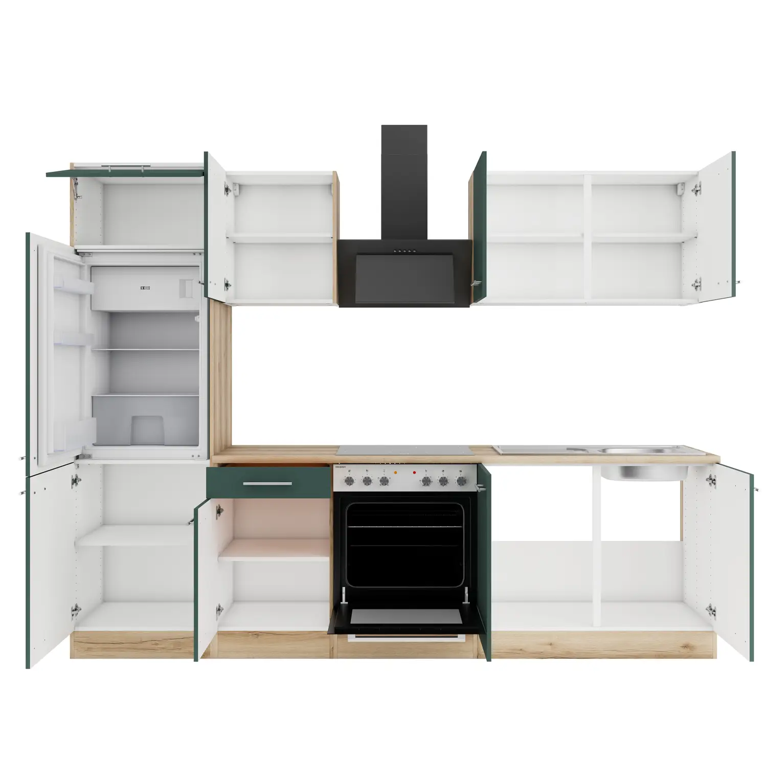 OPTIFIT Savona Küchenzeile mit Geräten 270 cm Steingrün