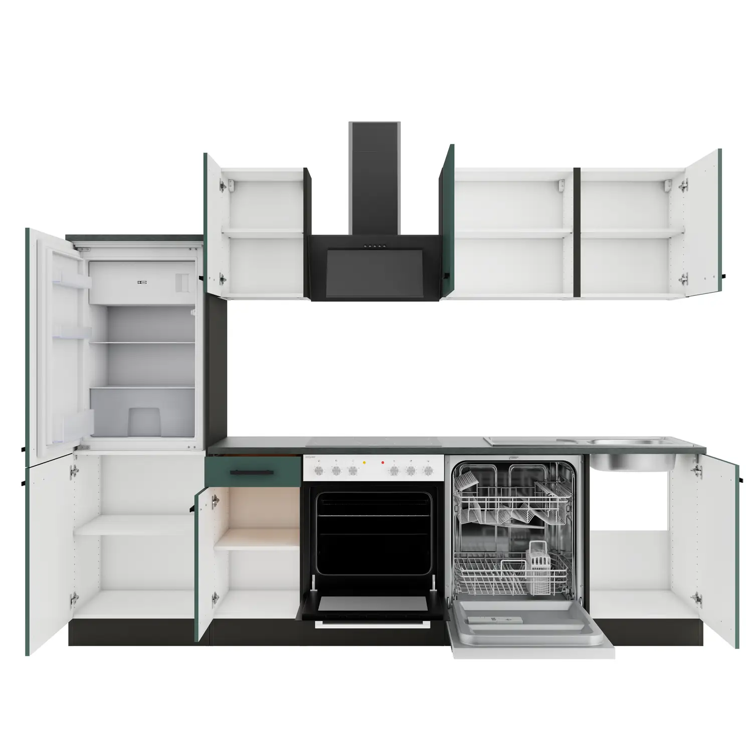 Küchenzeile mit Geräten OPTIFIT Verona 270 cm Steingrün