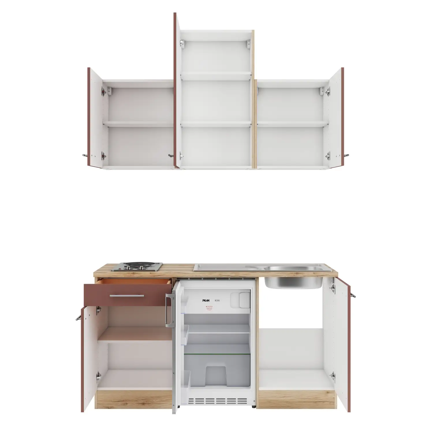 Küchenzeile Bari mit Geräten Rostrot 150 cm