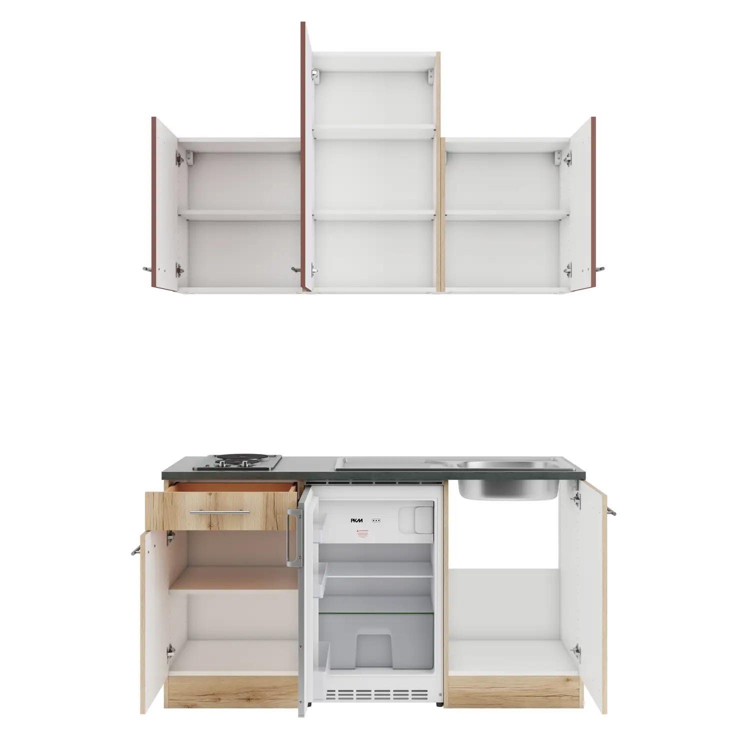 OPTIFIT Livorno / Bari Küchenzeile mit Geräten 150 cm Wildeiche & Rostrot