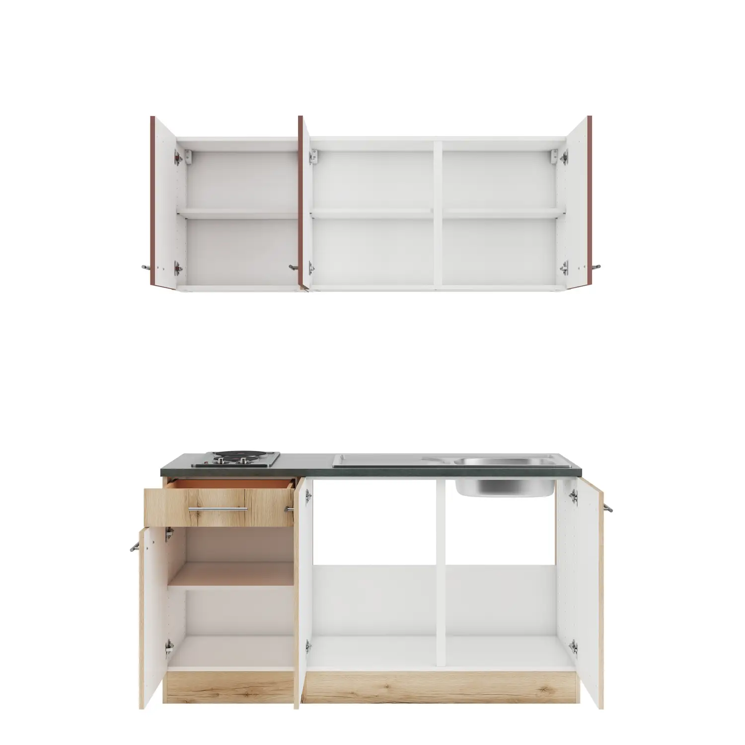 Küchenzeile mit E-Geräten 150 cm Wildeiche & Rostrot