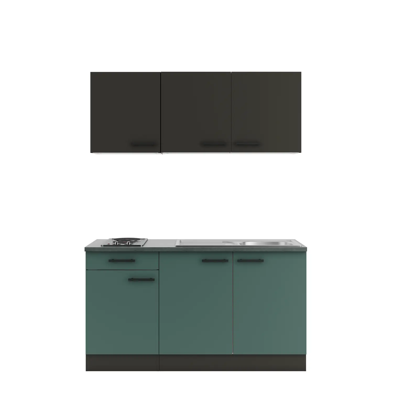 OPTIFIT Küchenzeile Verona / Madrid mit Geräten 150 cm Steingrün & Anthrazit