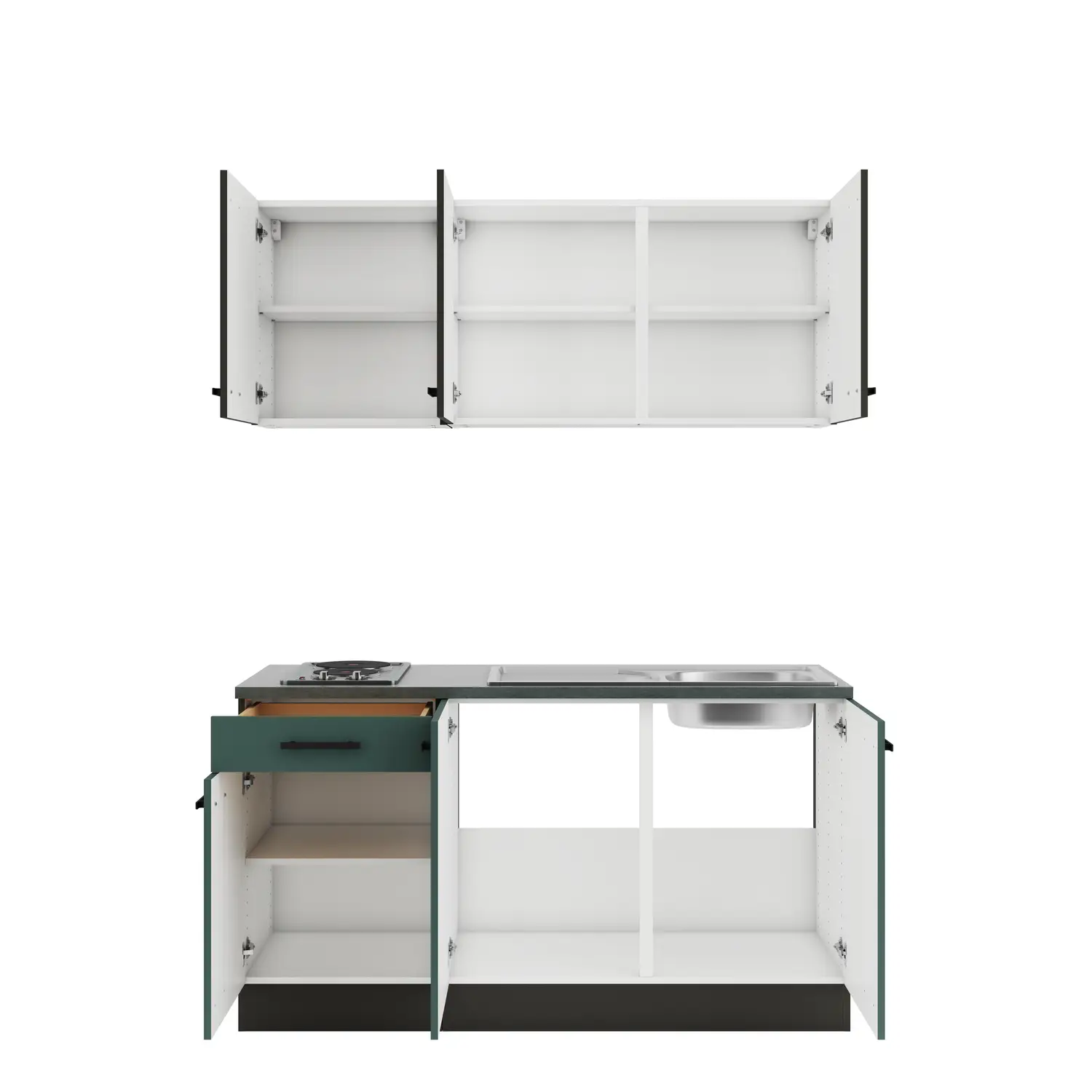 OPTIFIT Küchenzeile Verona / Madrid mit Geräten 150 cm Steingrün & Anthrazit