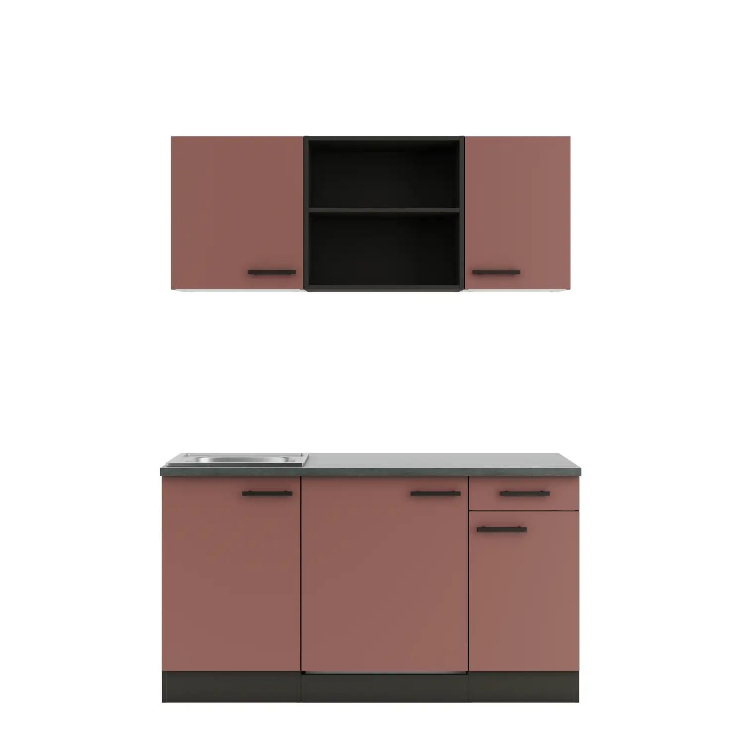 Küchenzeile Nizza mit Geräten Rostrot 150 cm