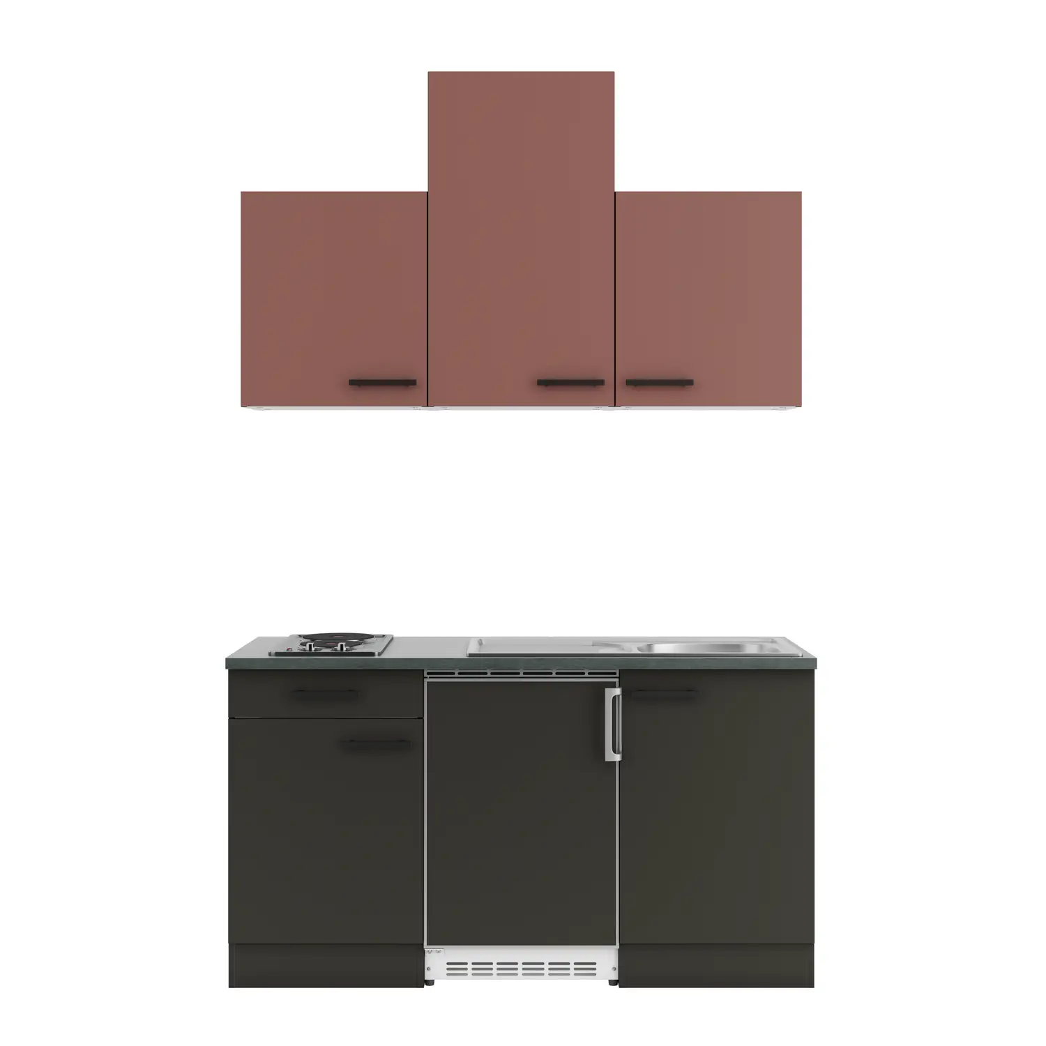 Küchenzeile mit Geräten OPTIFIT Madrid / Nizza 150 cm Anthrazit & Rostrot