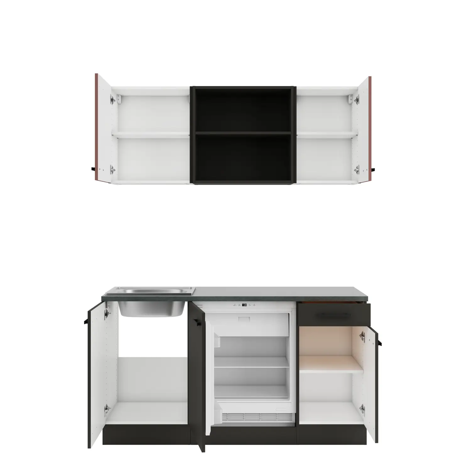 OPTIFIT Madrid / Nizza Küchenzeile mit Geräten 150 cm Anthrazit & Rostrot