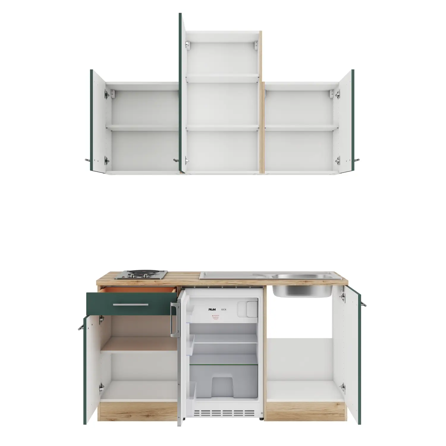 OPTIFIT Küchenzeile Savona mit Geräten 150 cm Steingrün