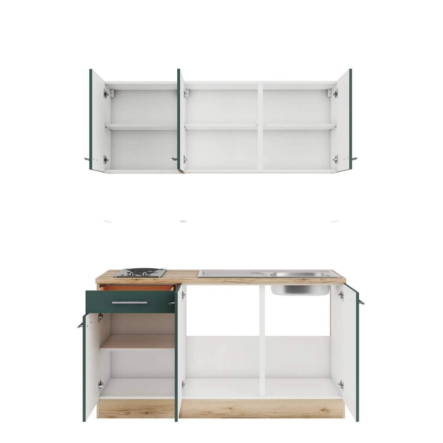 Küchenzeile mit Geräten OPTIFIT Savona 150 cm Steingrün