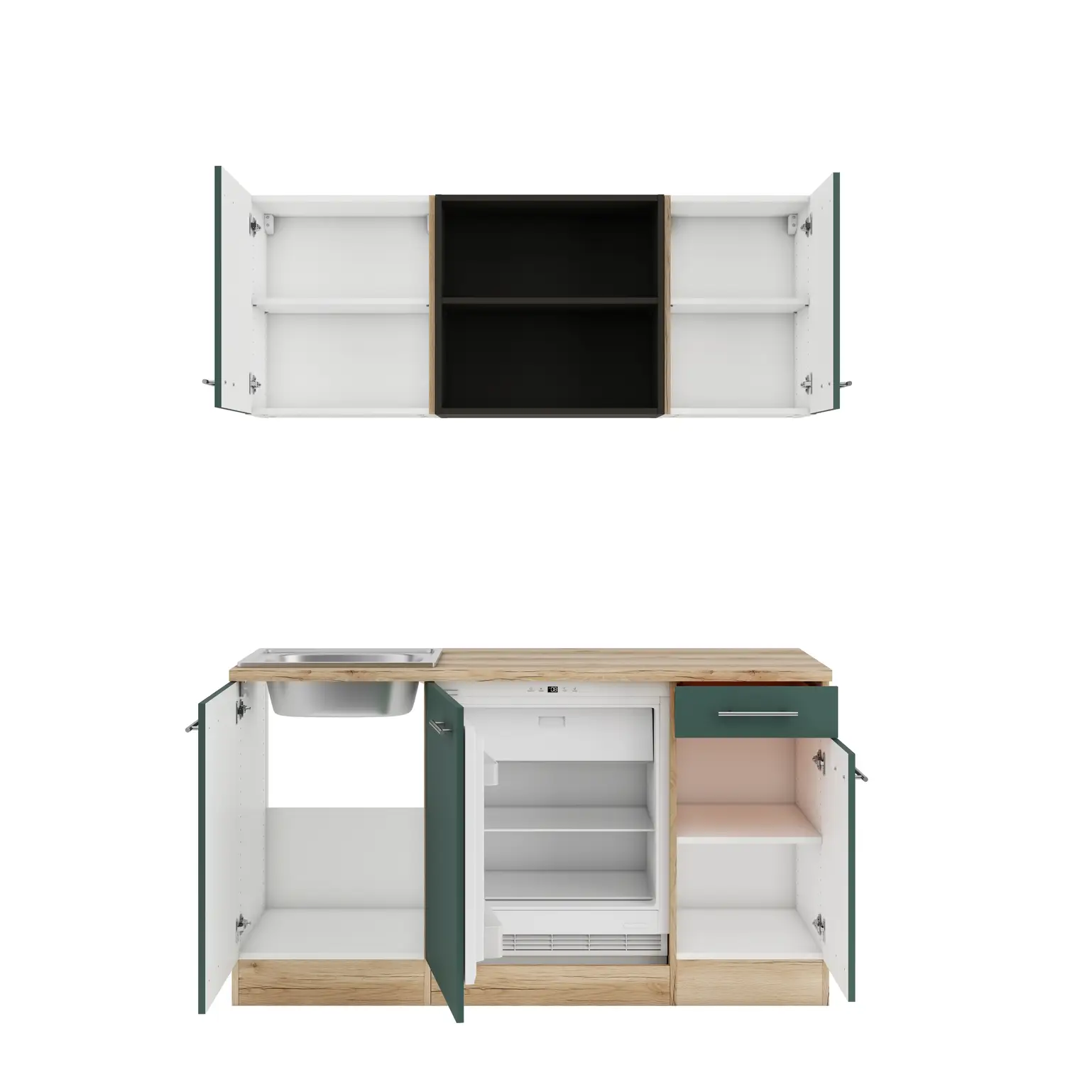 Küchenzeile Savona mit Geräten Steingrün 150 cm