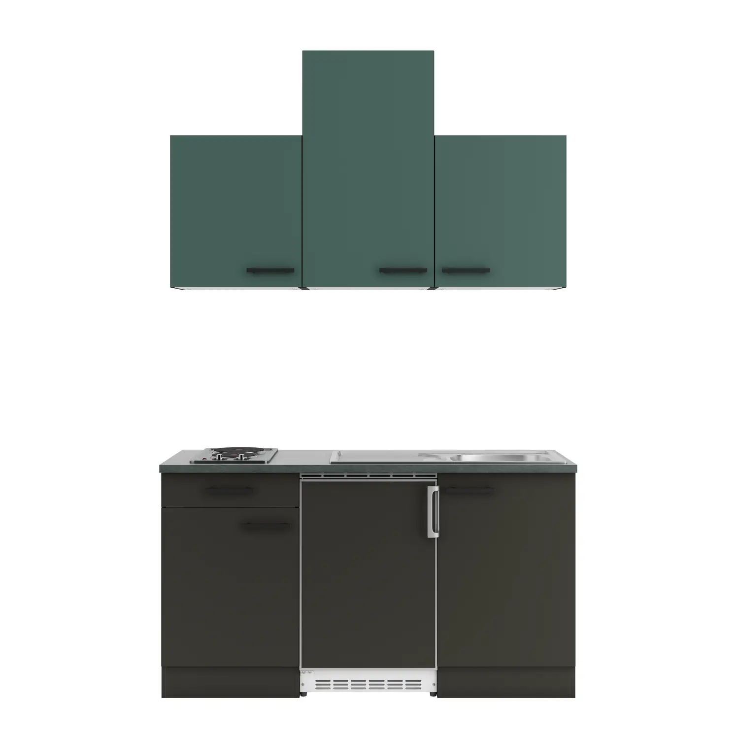 OPTIFIT Madrid / Verona Küchenzeile mit Geräten 150 cm Anthrazit & Steingrün OPTIFIT Madrid / Verona Küchenzeile mit Geräten 150 cm Anthrazit & Steingrün