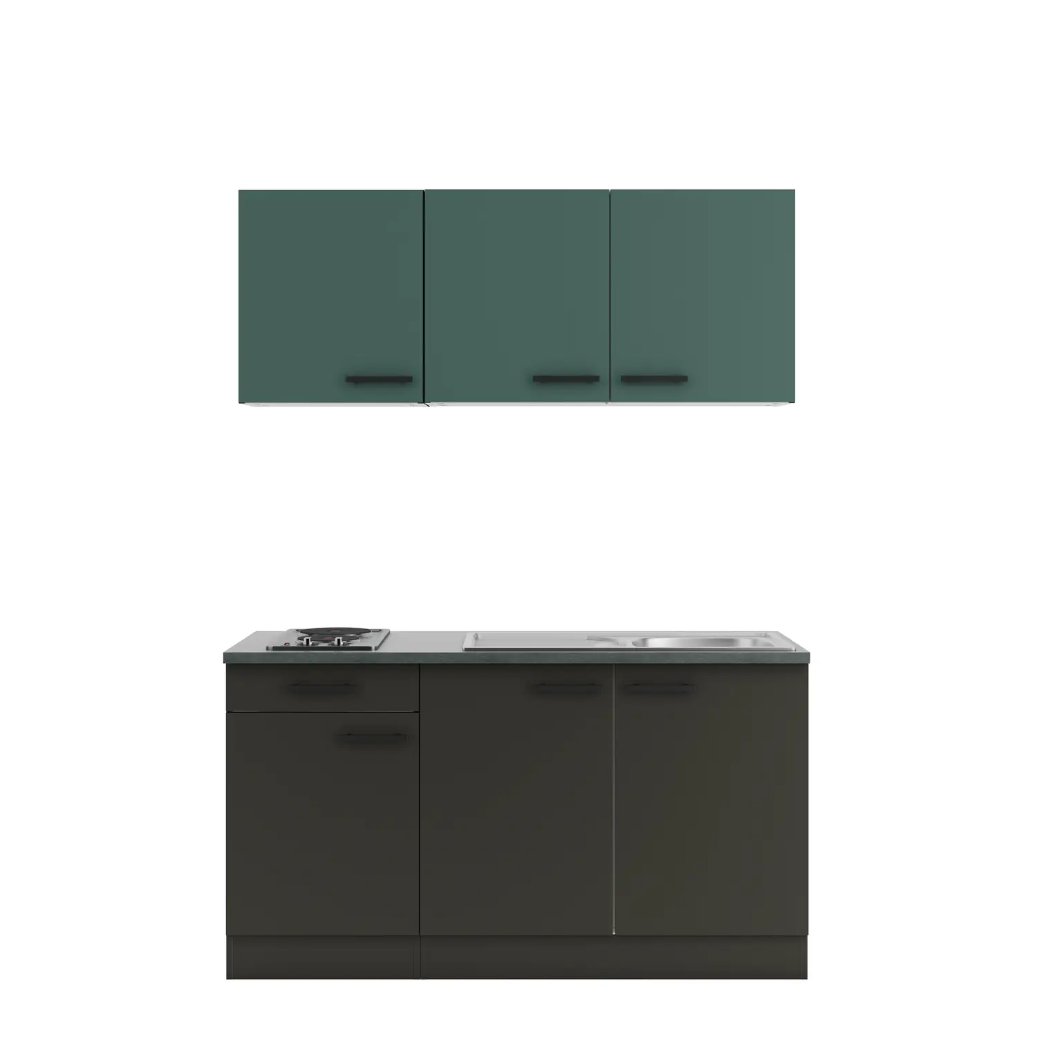 Küchenzeile mit E-Geräten 150 cm Anthrazit & Steingrün