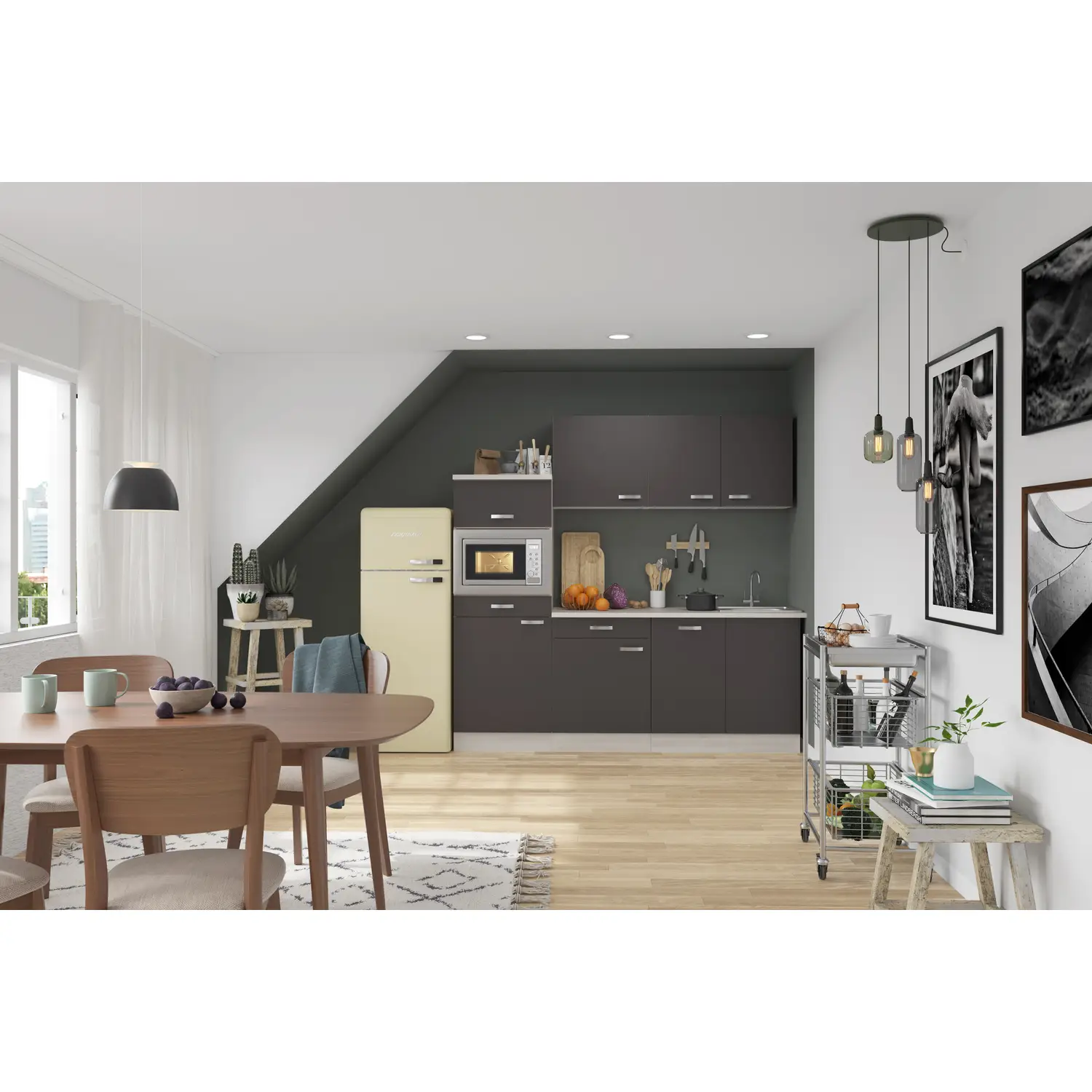 OPTIFIT Küchenzeile Faro mit Geräten 210 cm Anthrazit