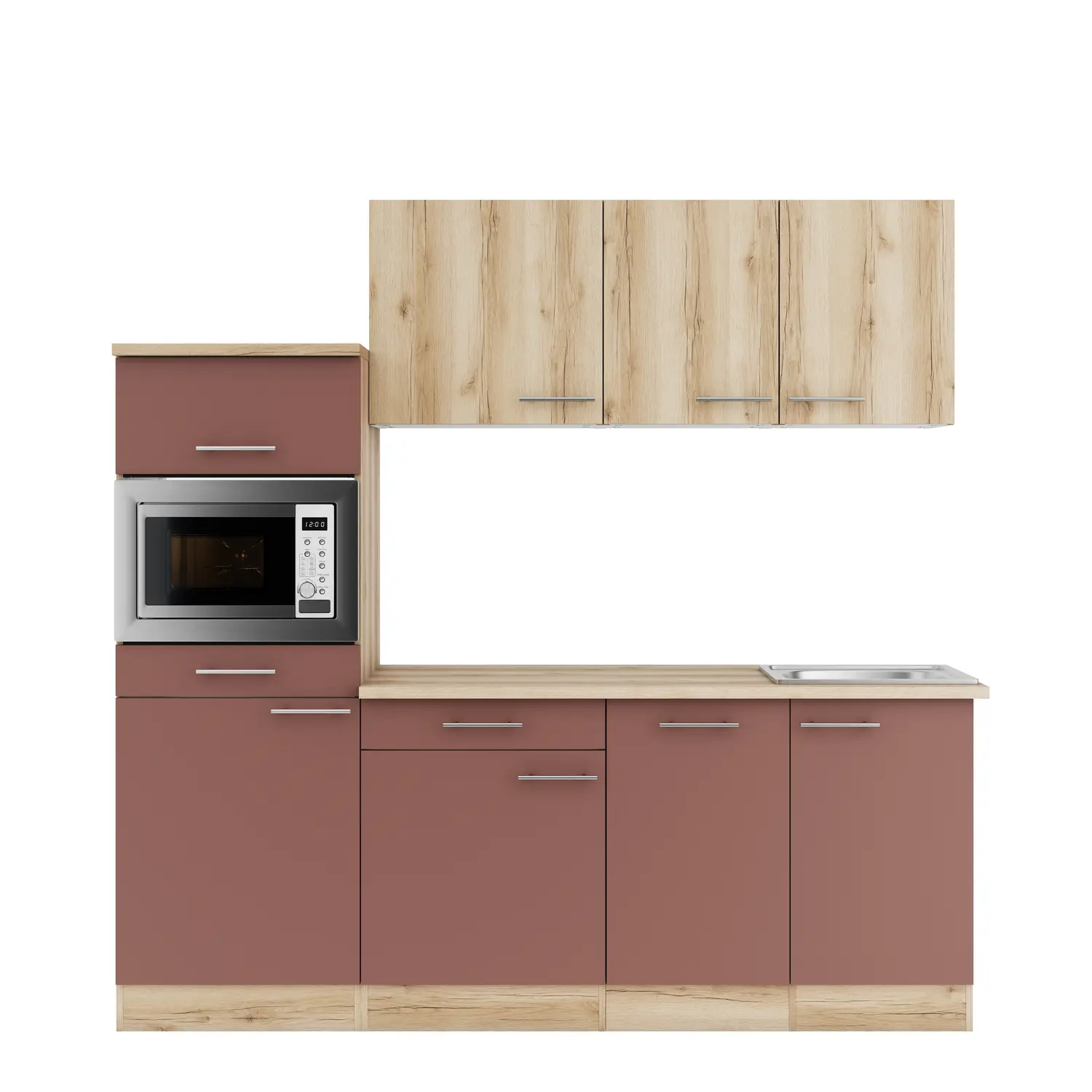 OPTIFIT Küchenzeile Bari / Livorno mit Geräten 210 cm Rostrot & Wildeiche
