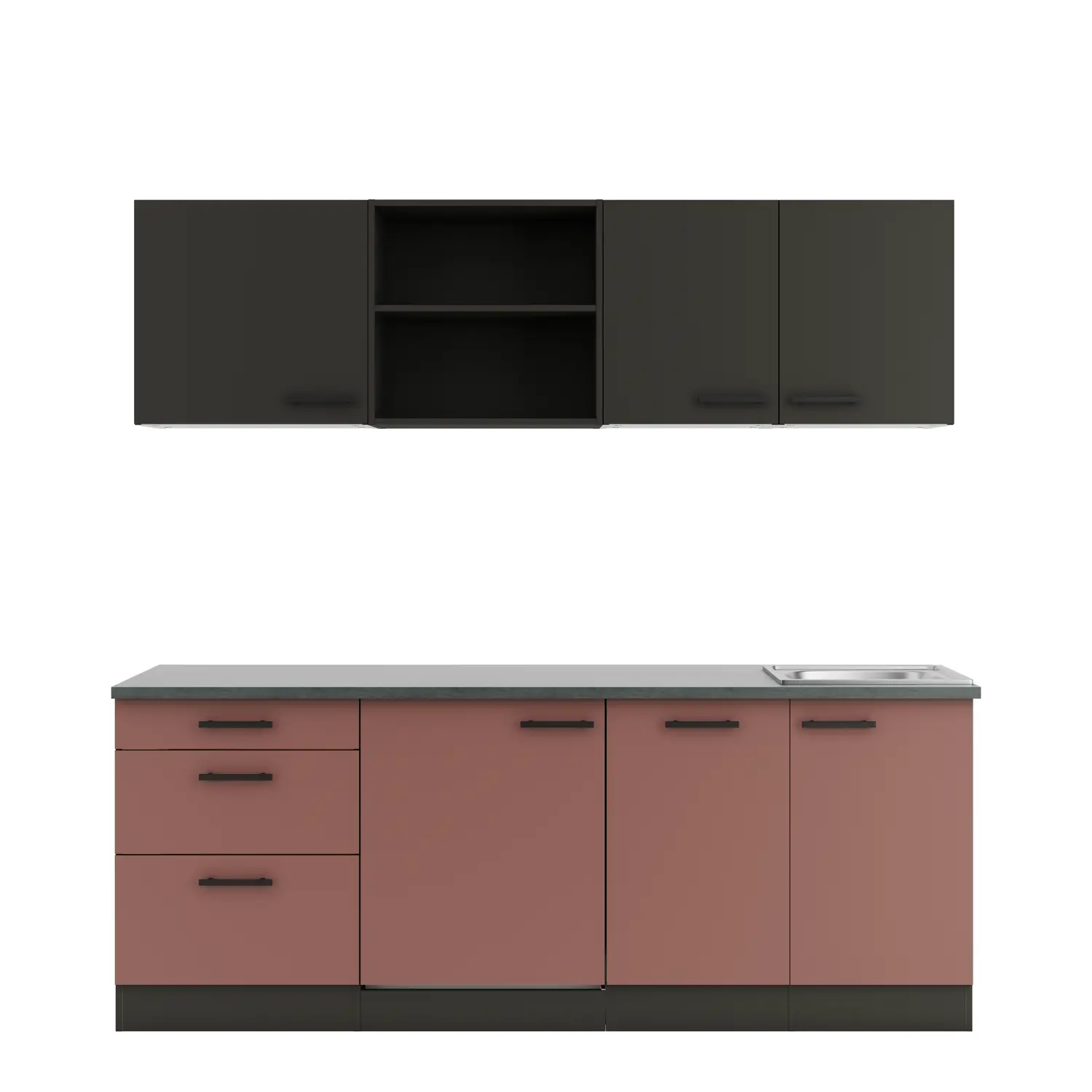 Küchenzeile mit E-Geräten 210 cm Rostrot & Anthrazit