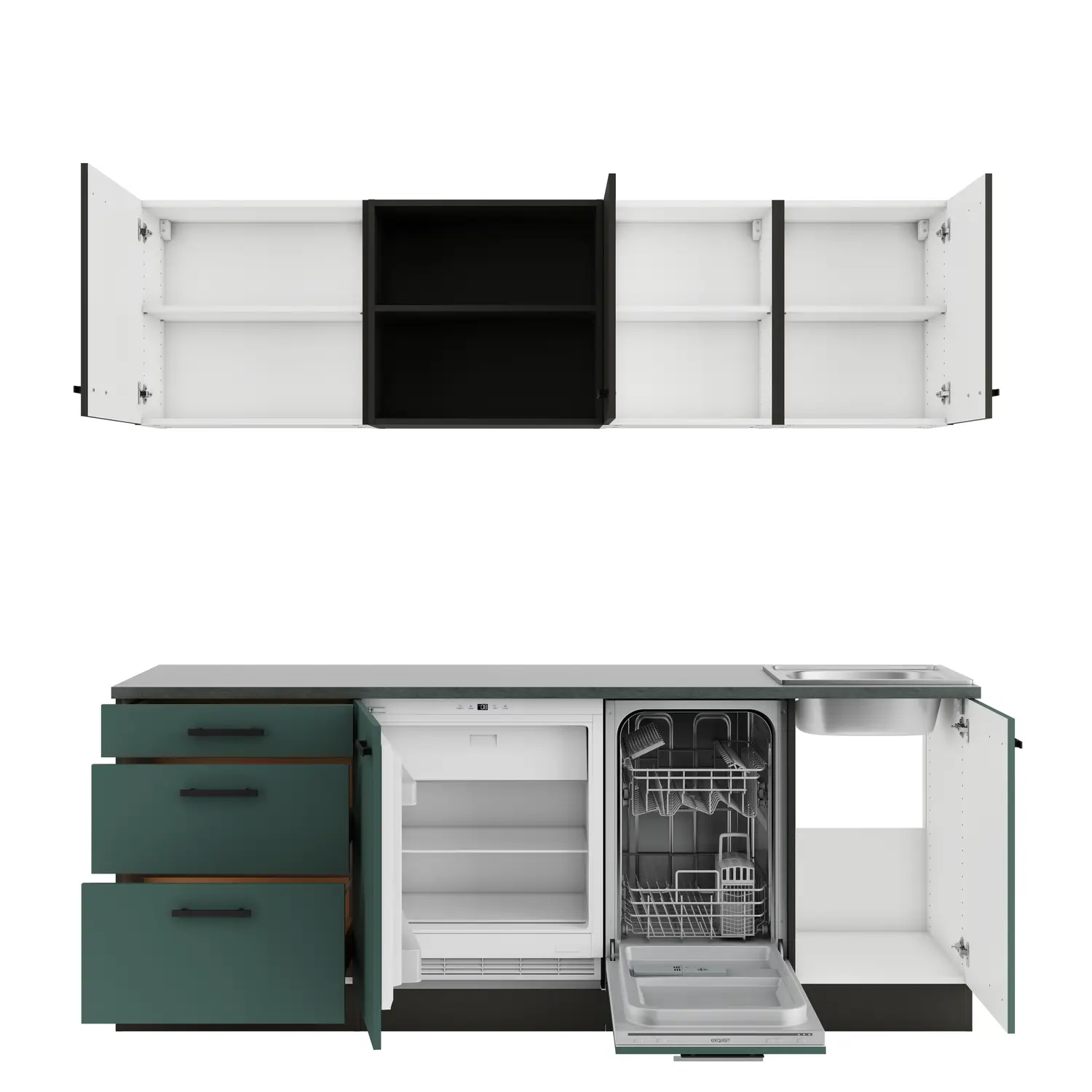 OPTIFIT Küchenzeile Verona / Madrid mit Geräten 210 cm Steingrün & Anthrazit