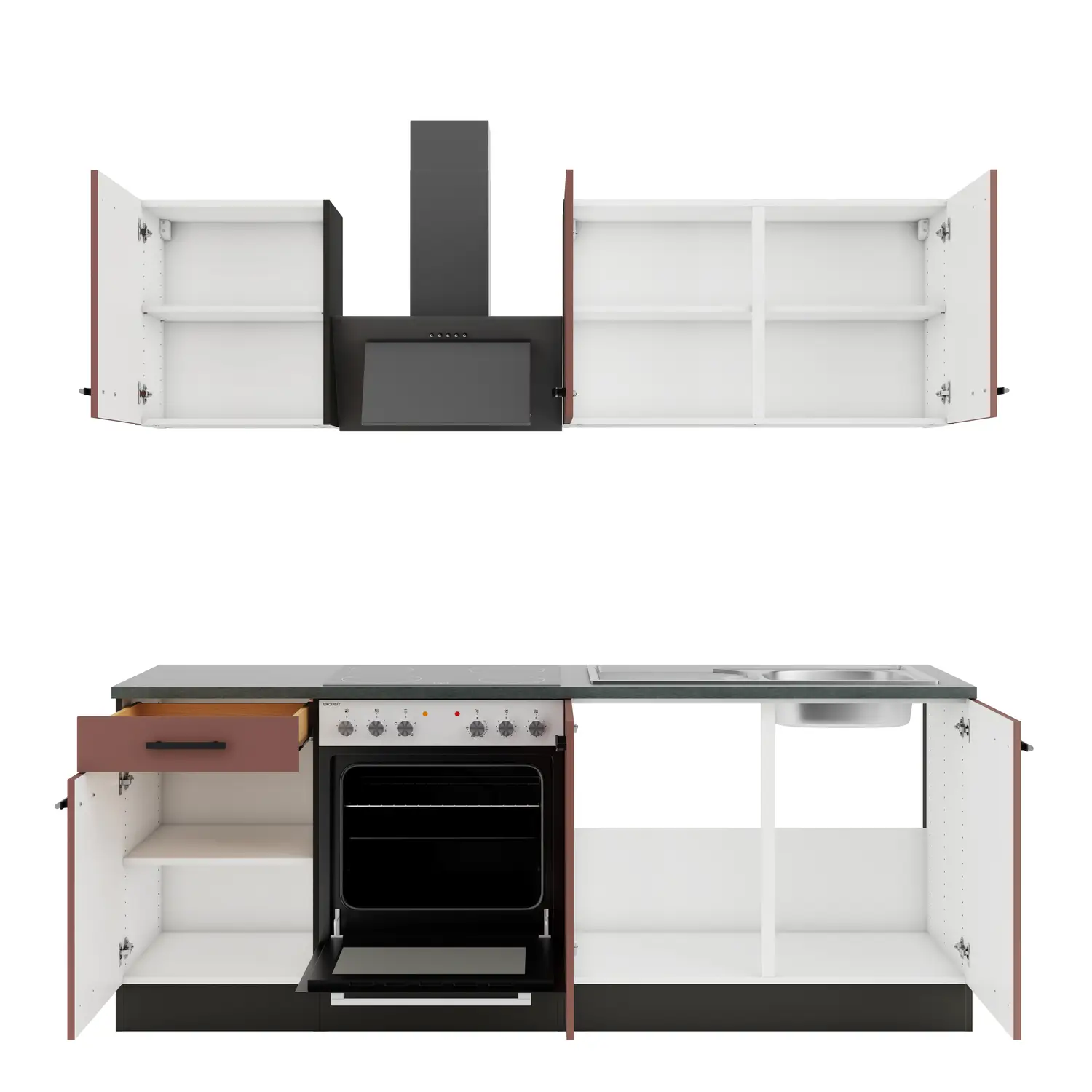 OPTIFIT Nizza Küchenzeile mit Geräten 210 cm Rostrot