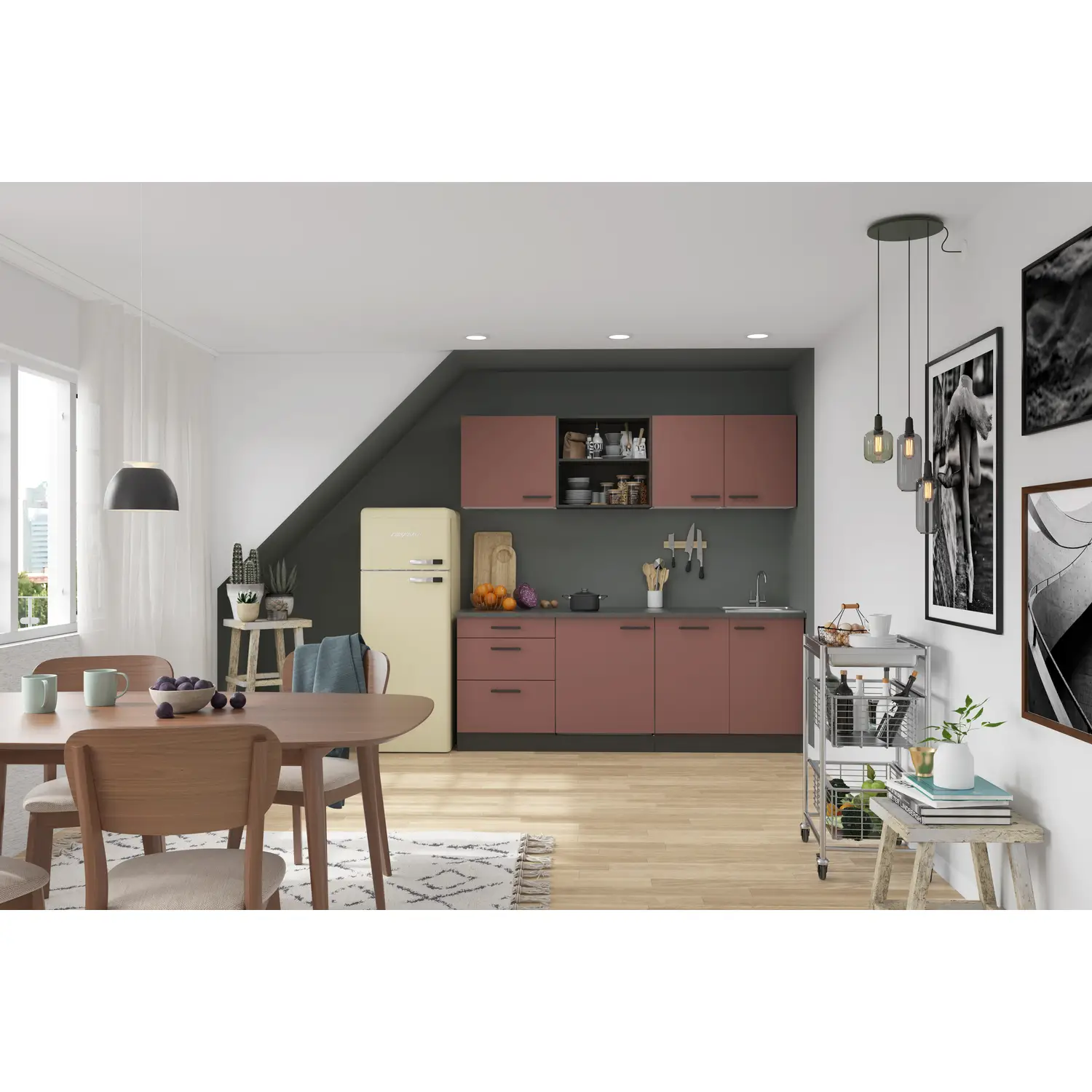 Küchenzeile mit Geräten OPTIFIT Nizza 210 cm Rostrot