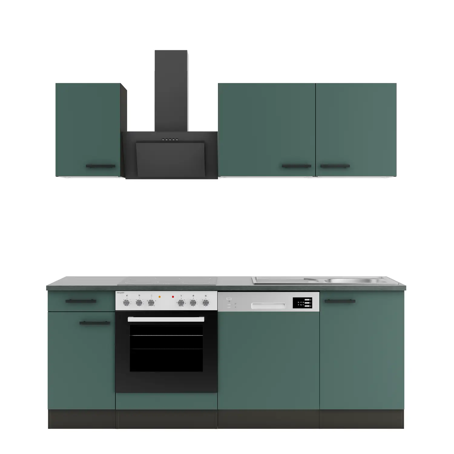 Küchenzeile mit Geräten OPTIFIT Verona 210 cm Steingrün