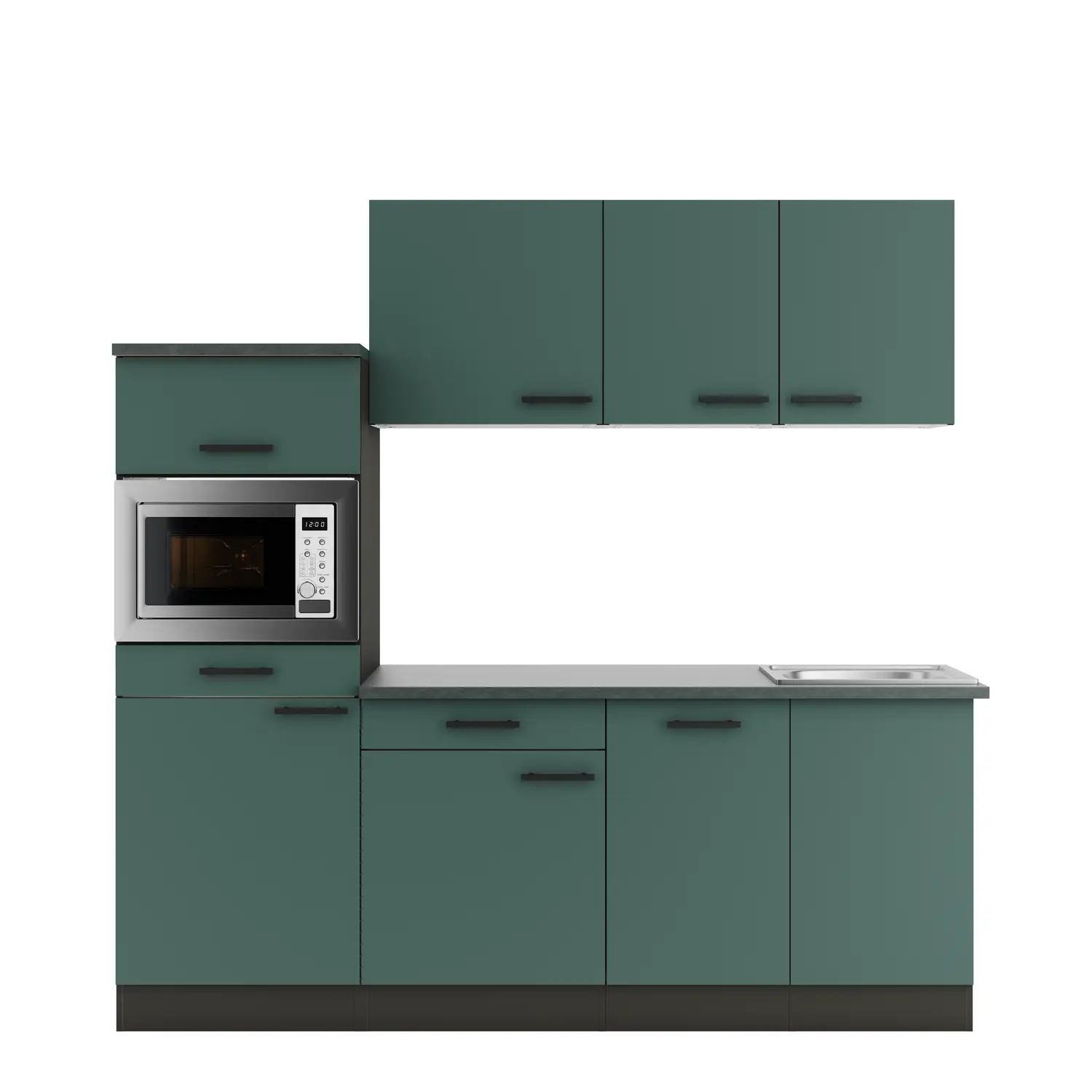 Küchenzeile Verona mit Geräten Steingrün 210 cm Küchenzeile Verona mit Geräten Steingrün 210 cm