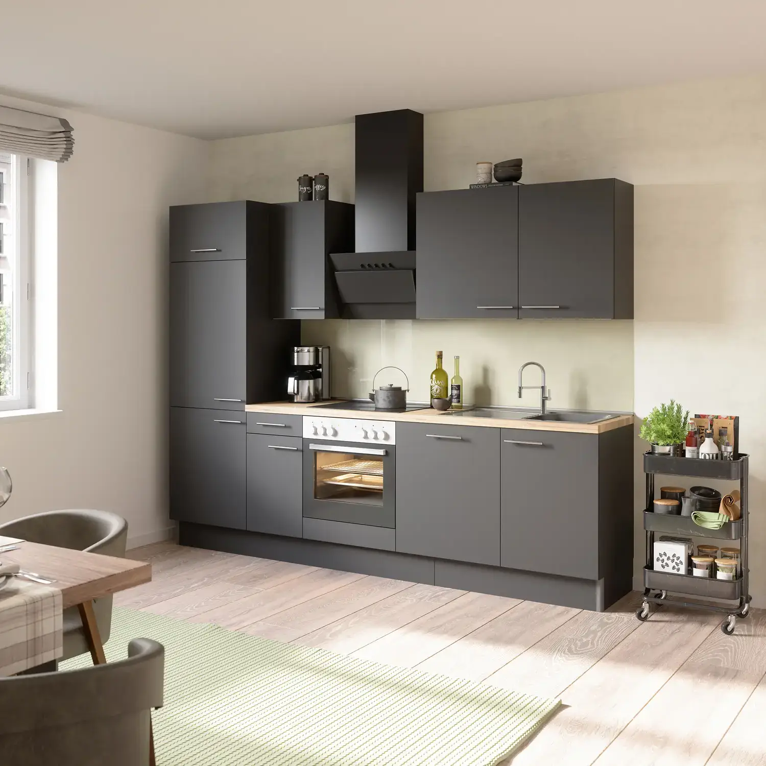 Küchenzeile OPTIFIT Ingvar ohne Geräte 270 cm Anthrazit