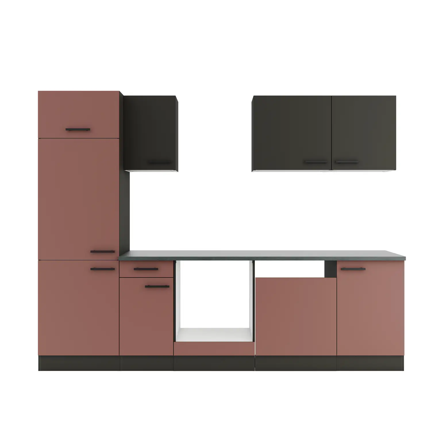 OPTIFIT Nizza / Madrid Küchenzeile ohne Geräte 270 cm Rostrot & Anthrazit